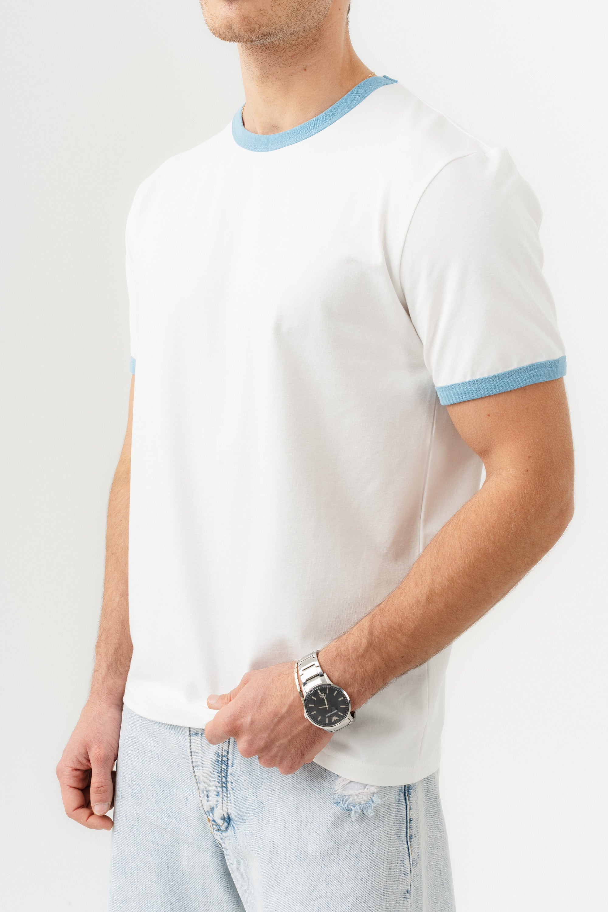 UNISEX YAKA KOL YIKAMA DETAYLI REGULAR FIT BASIC TİŞÖRT-2