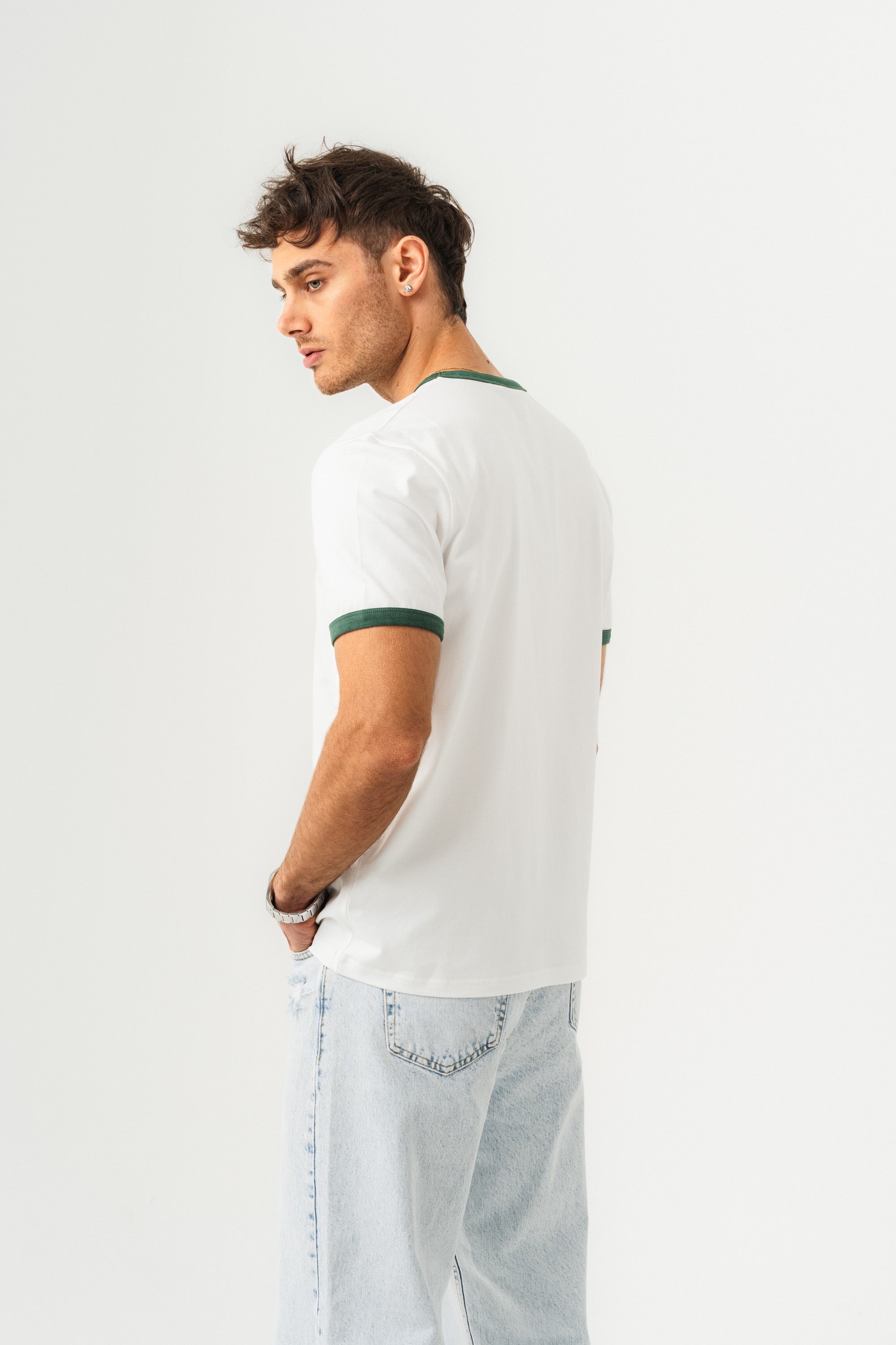 UNISEX YAKA KOL YIKAMA DETAYLI REGULAR FIT BASIC TİŞÖRT BEYAZ-NEFTİ-3