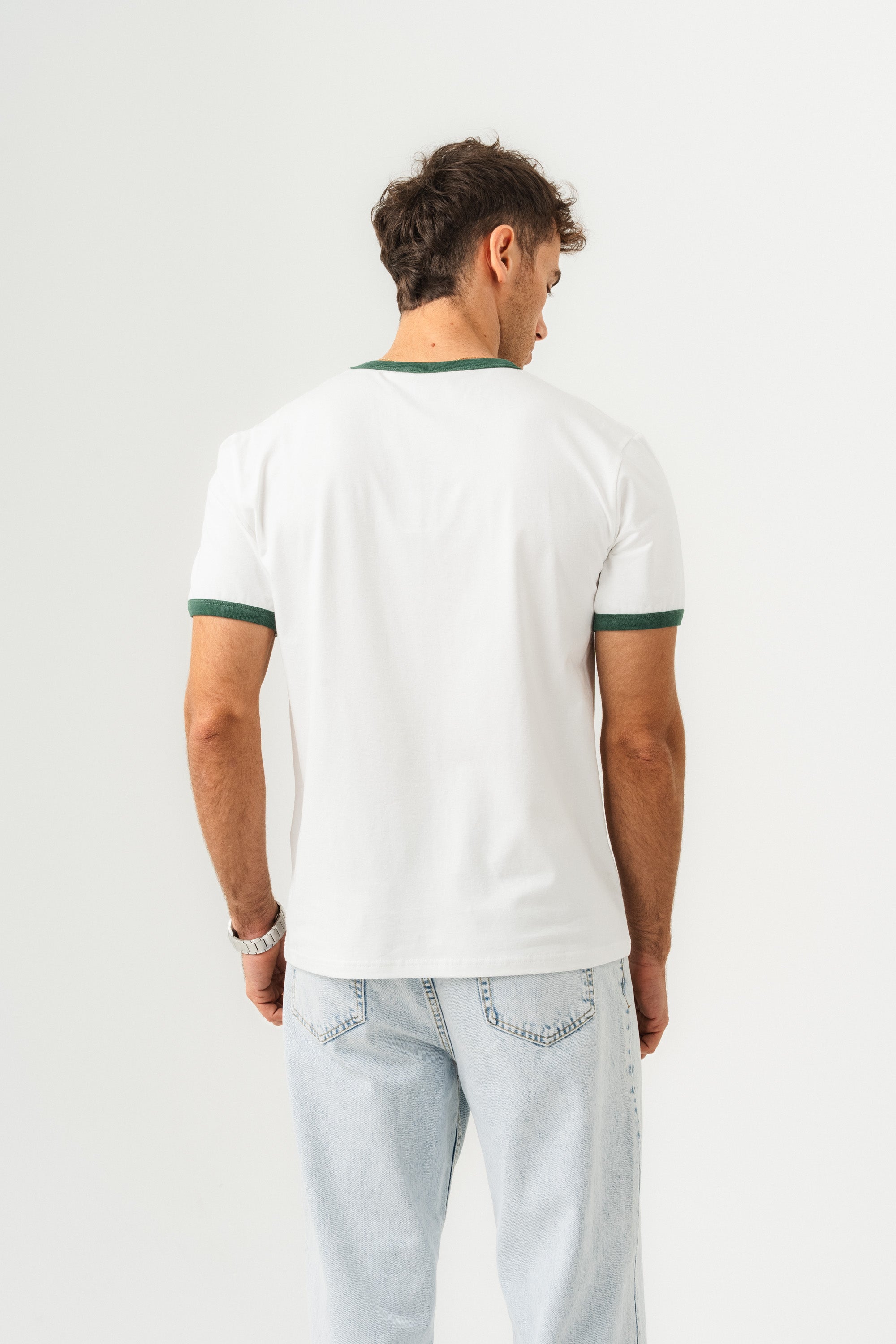 UNISEX YAKA KOL YIKAMA DETAYLI REGULAR FIT BASIC TİŞÖRT BEYAZ-NEFTİ-7