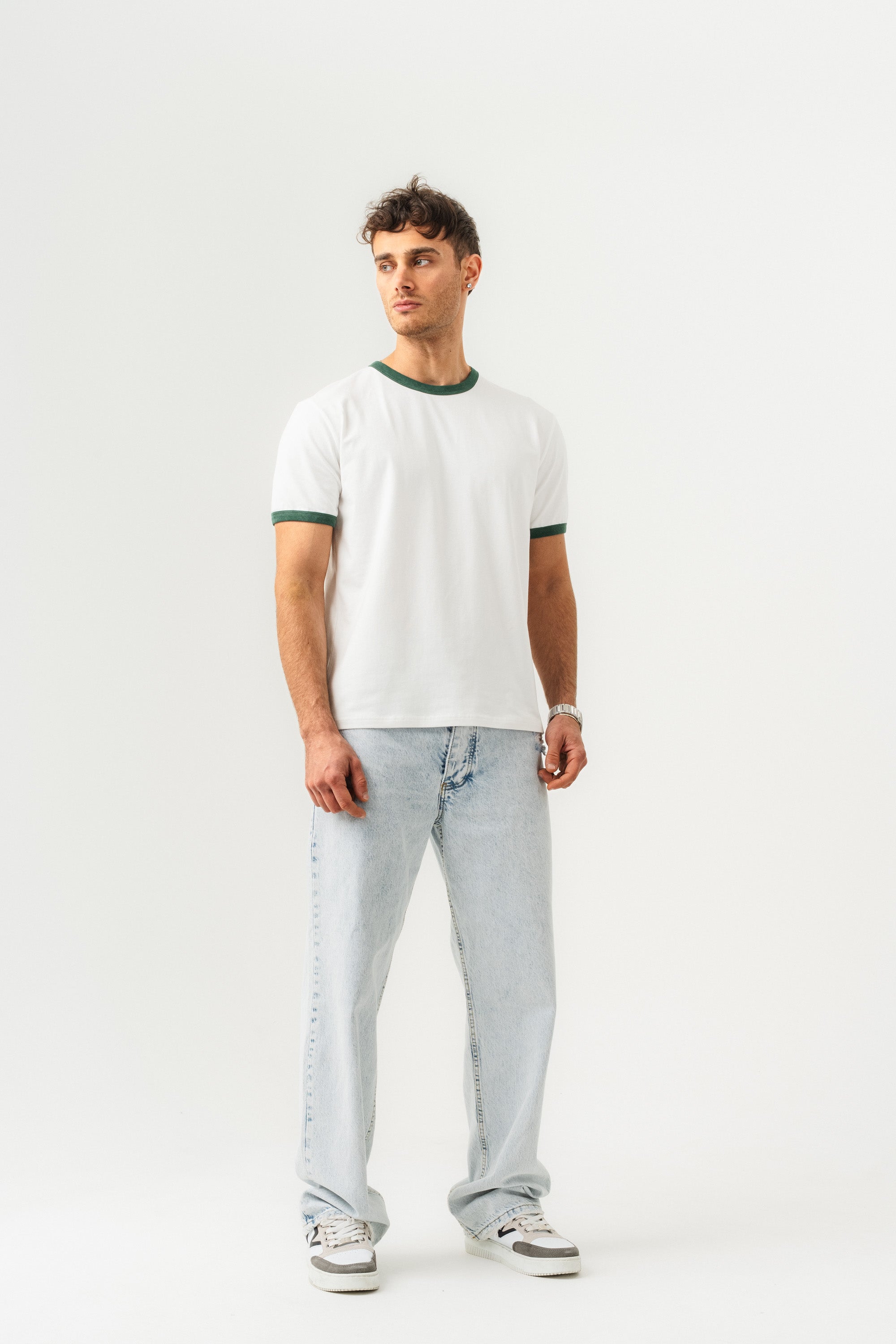 UNISEX YAKA KOL YIKAMA DETAYLI REGULAR FIT BASIC TİŞÖRT BEYAZ-NEFTİ-8