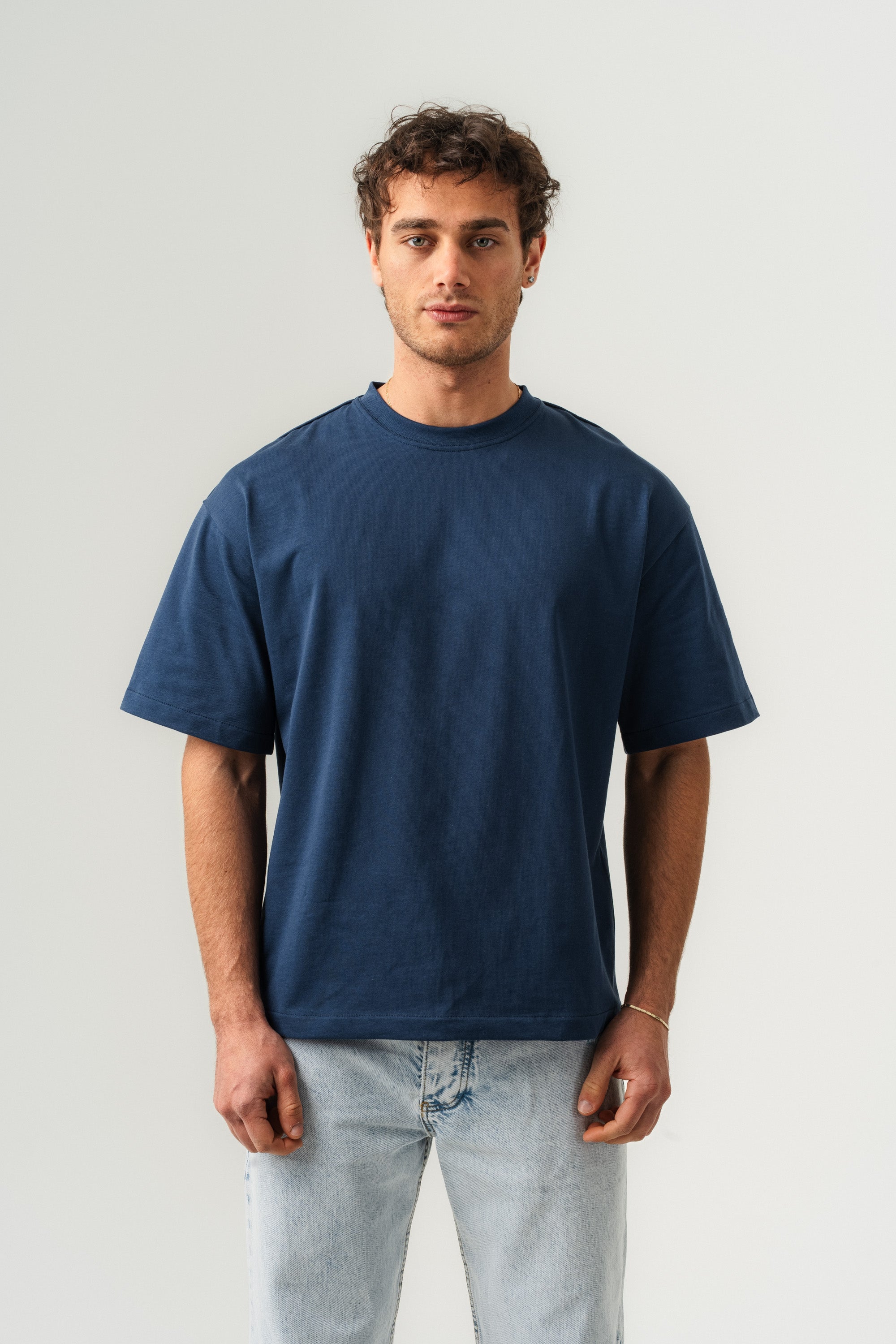 BORZ Oversize Kalıp Basic T-shirt - İndigo