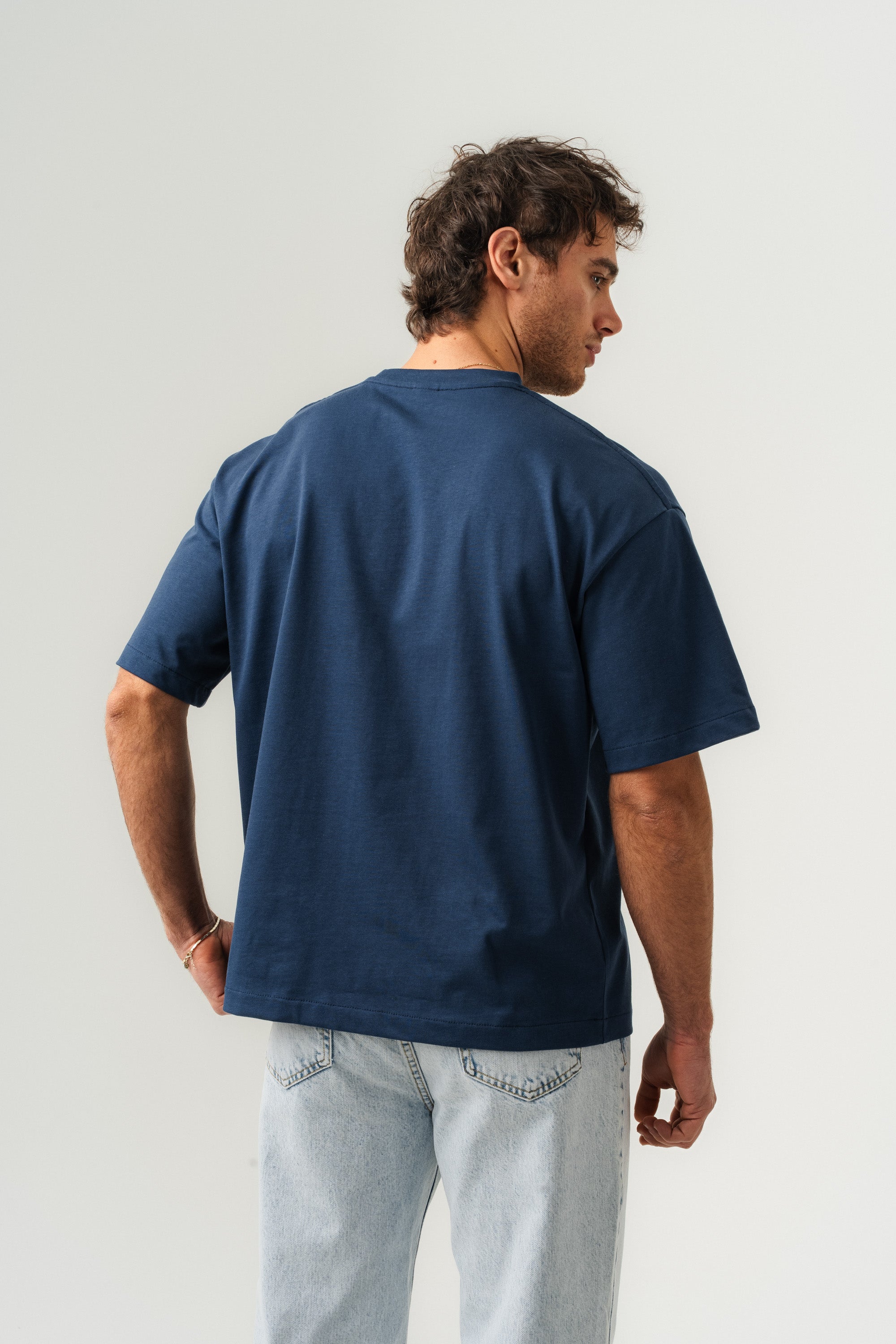 BORZ Oversize Kalıp Basic T-shirt - İndigo-3