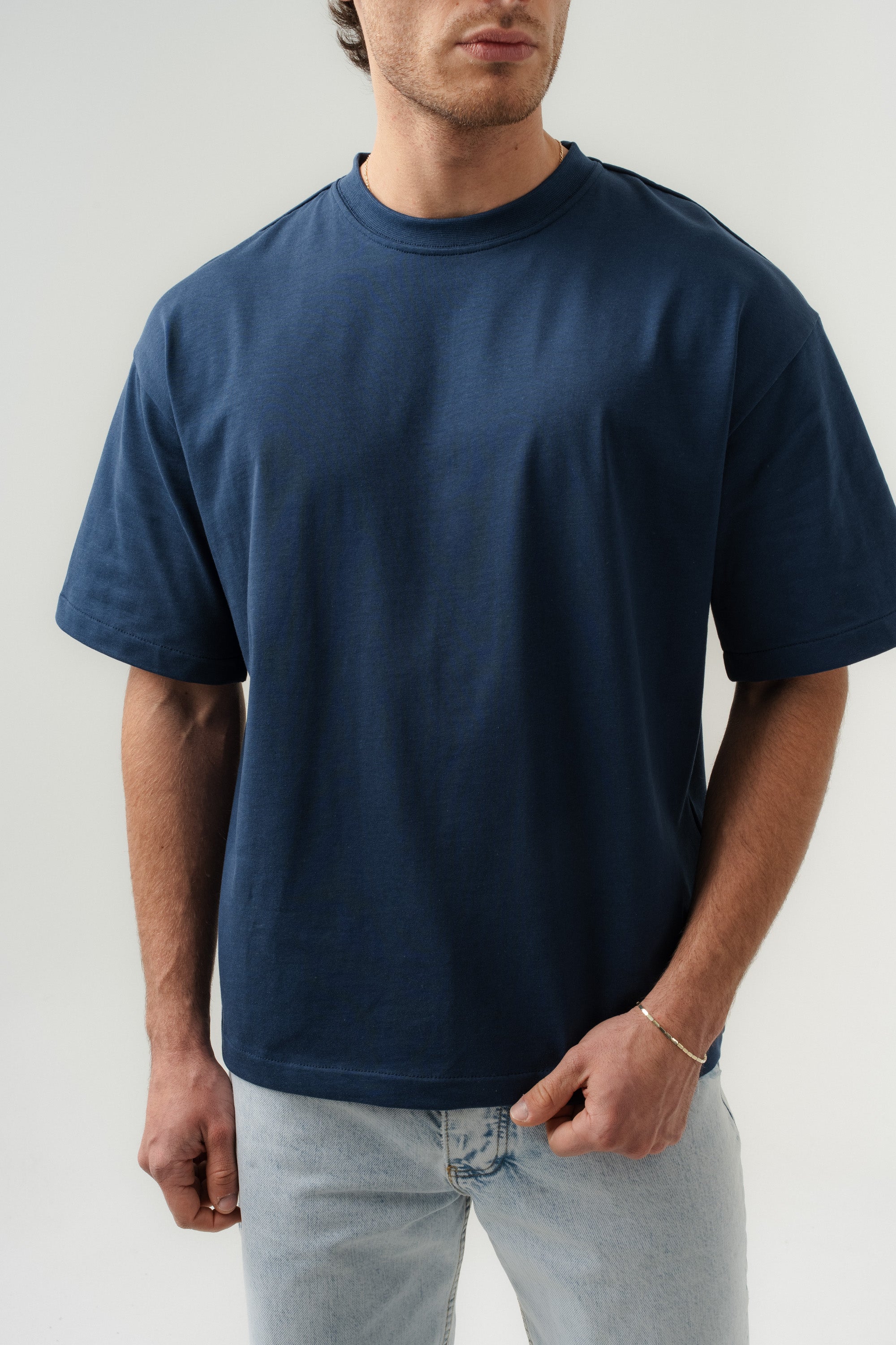BORZ Oversize Kalıp Basic T-shirt - İndigo-6