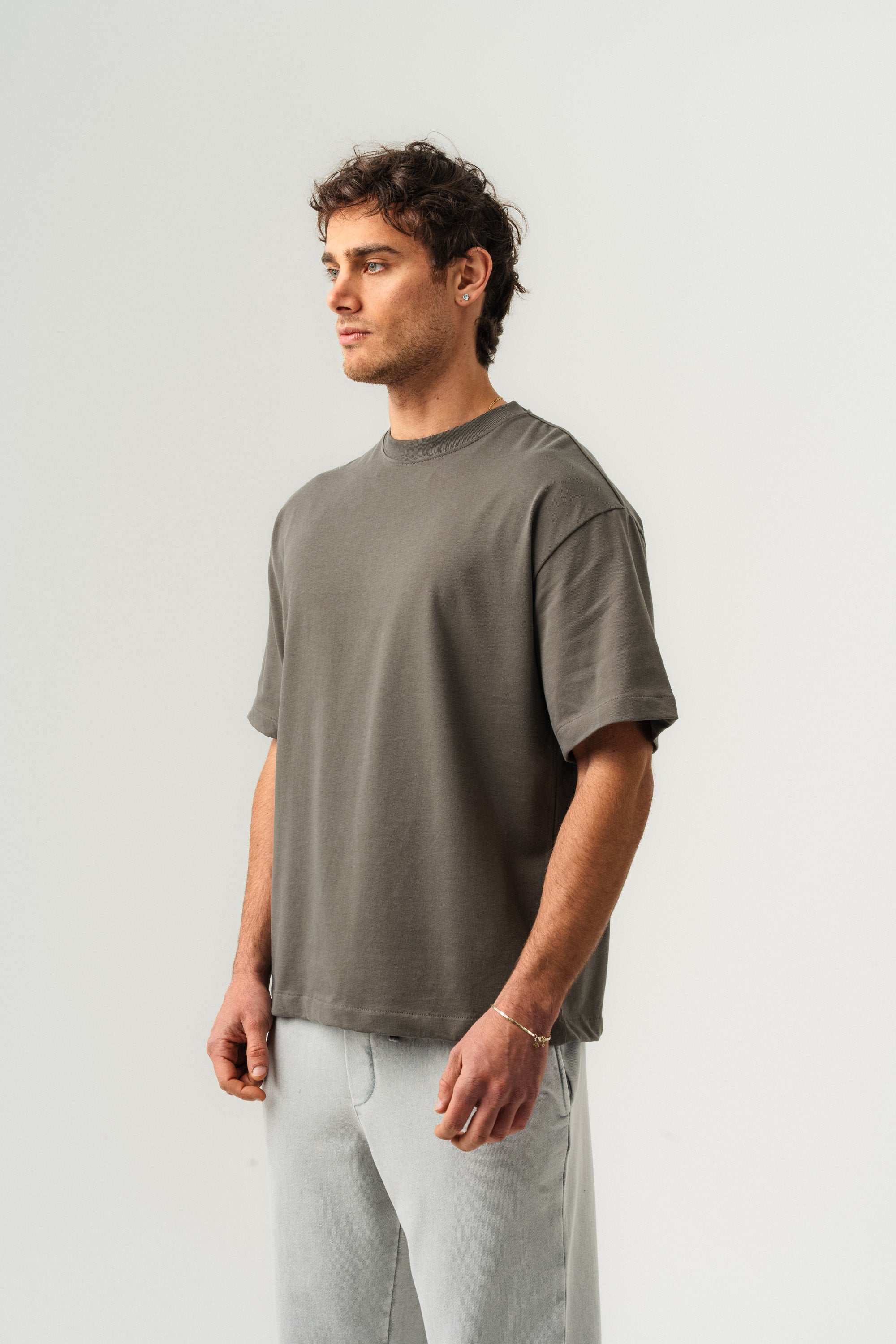 BORZ Oversize Kalıp Basic T-shirt - Haki-2