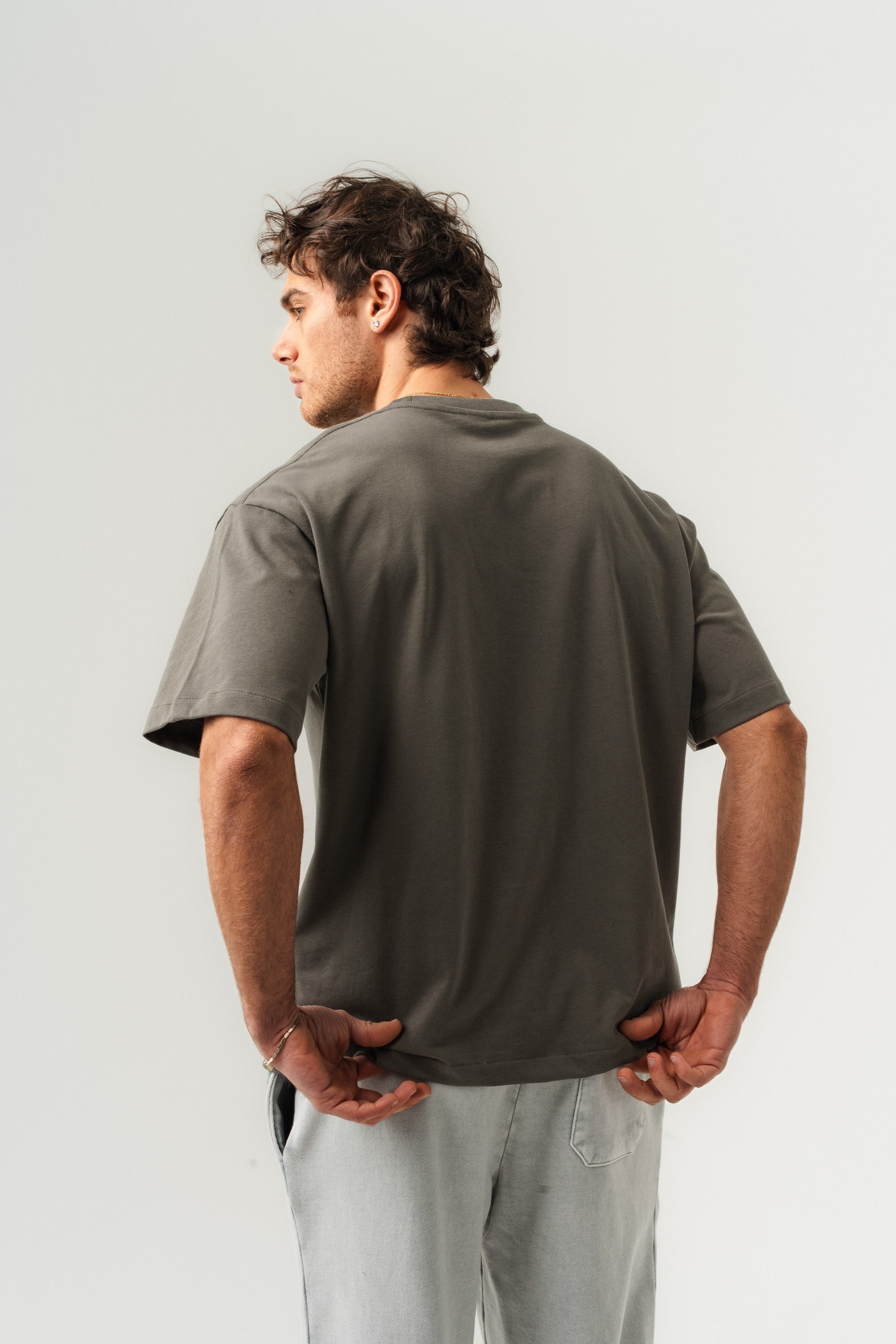 BORZ Oversize Kalıp Basic T-shirt - Haki-3