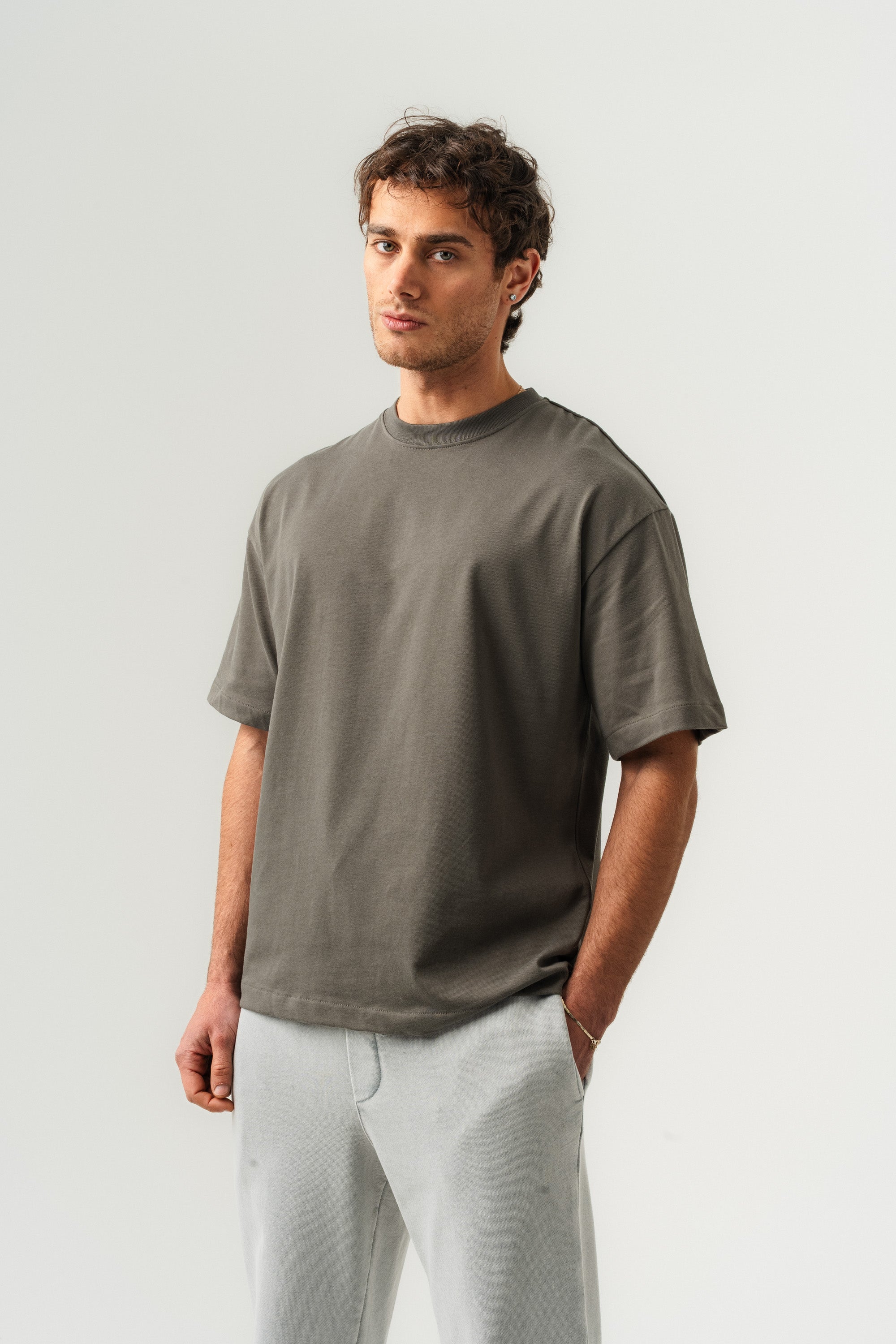 BORZ Oversize Kalıp Basic T-shirt - Haki-4