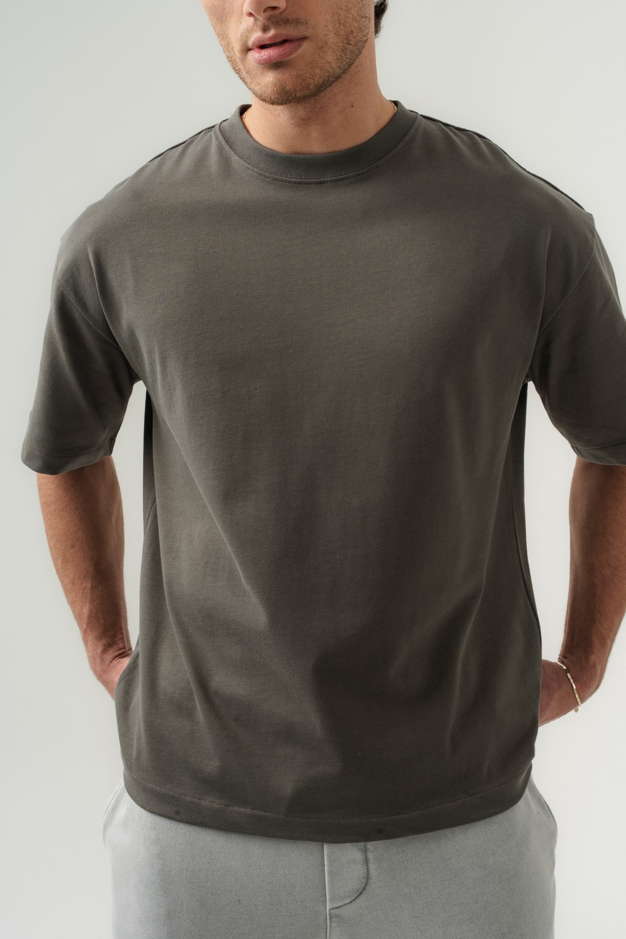 BORZ Oversize Kalıp Basic T-shirt - Haki-5