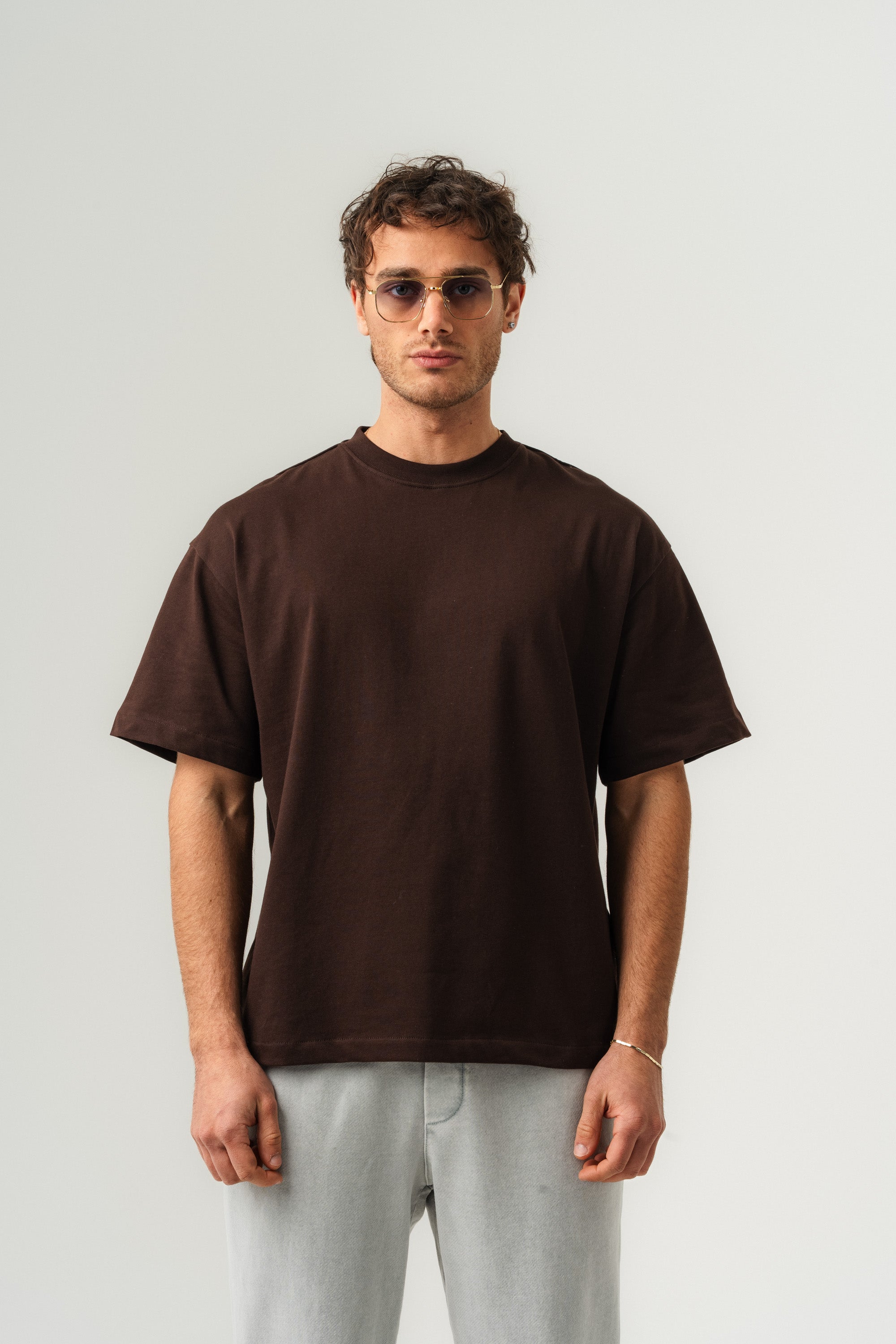 BORZ Oversize Kalıp Basic T-shirt - Kahverengi