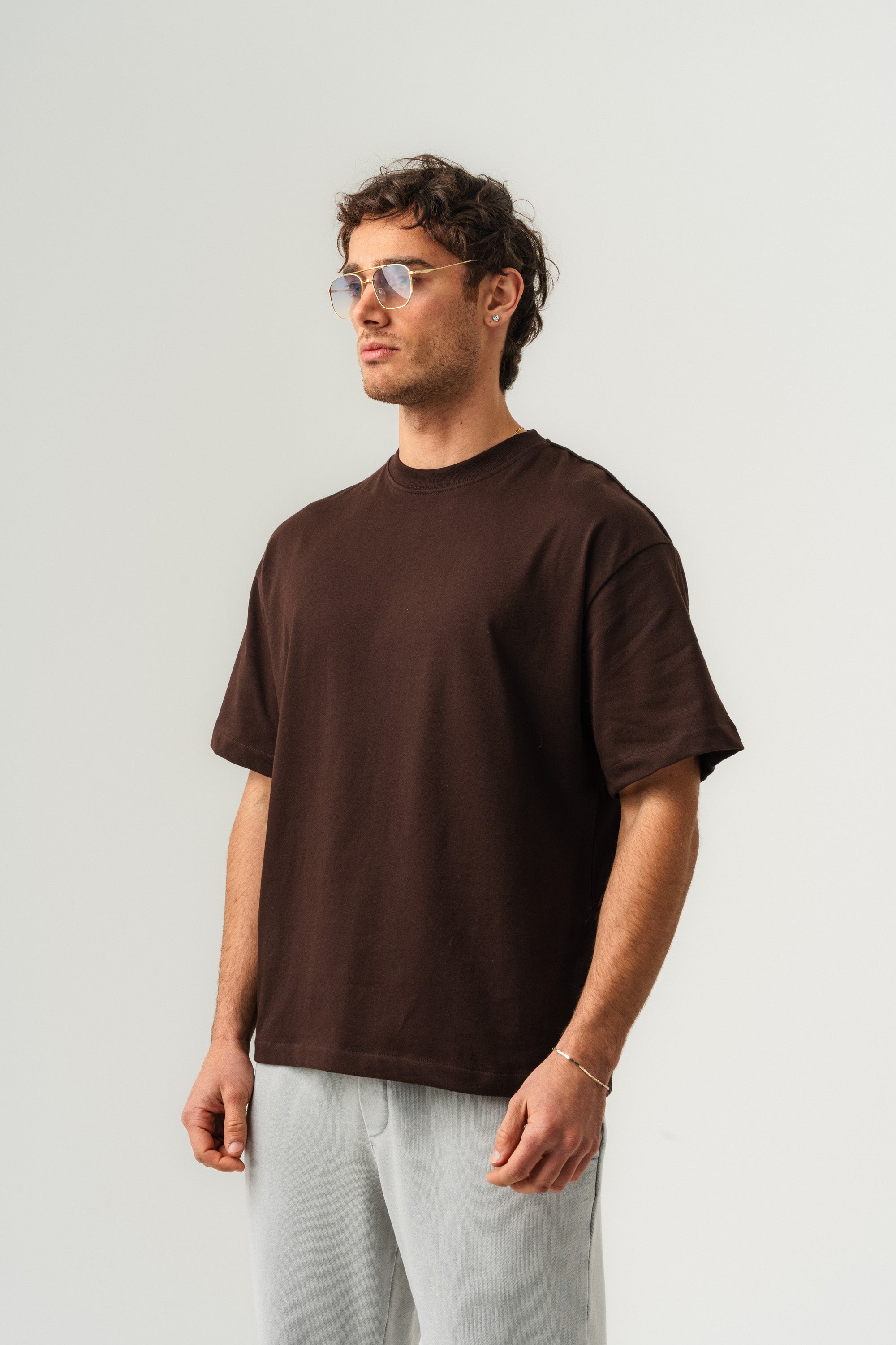 BORZ Oversize Kalıp Basic T-shirt - Kahverengi-2