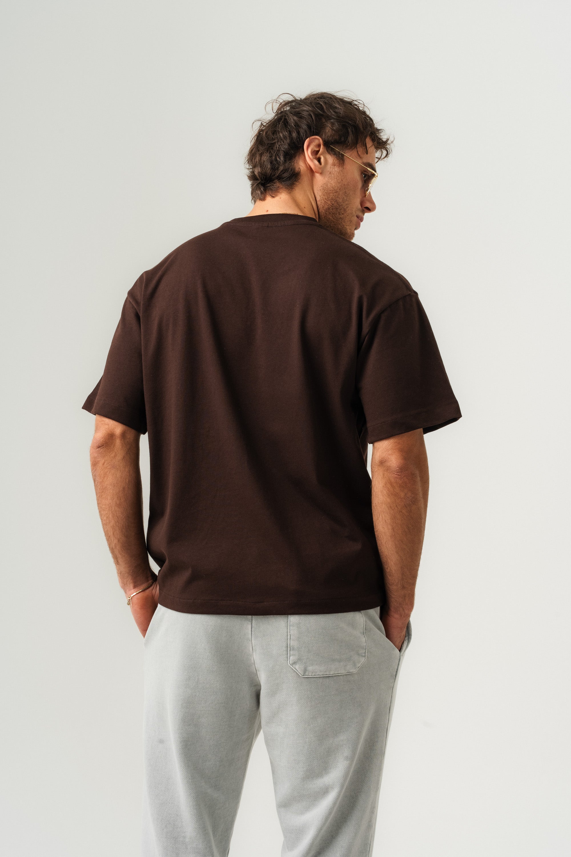 BORZ Oversize Kalıp Basic T-shirt - Kahverengi-3