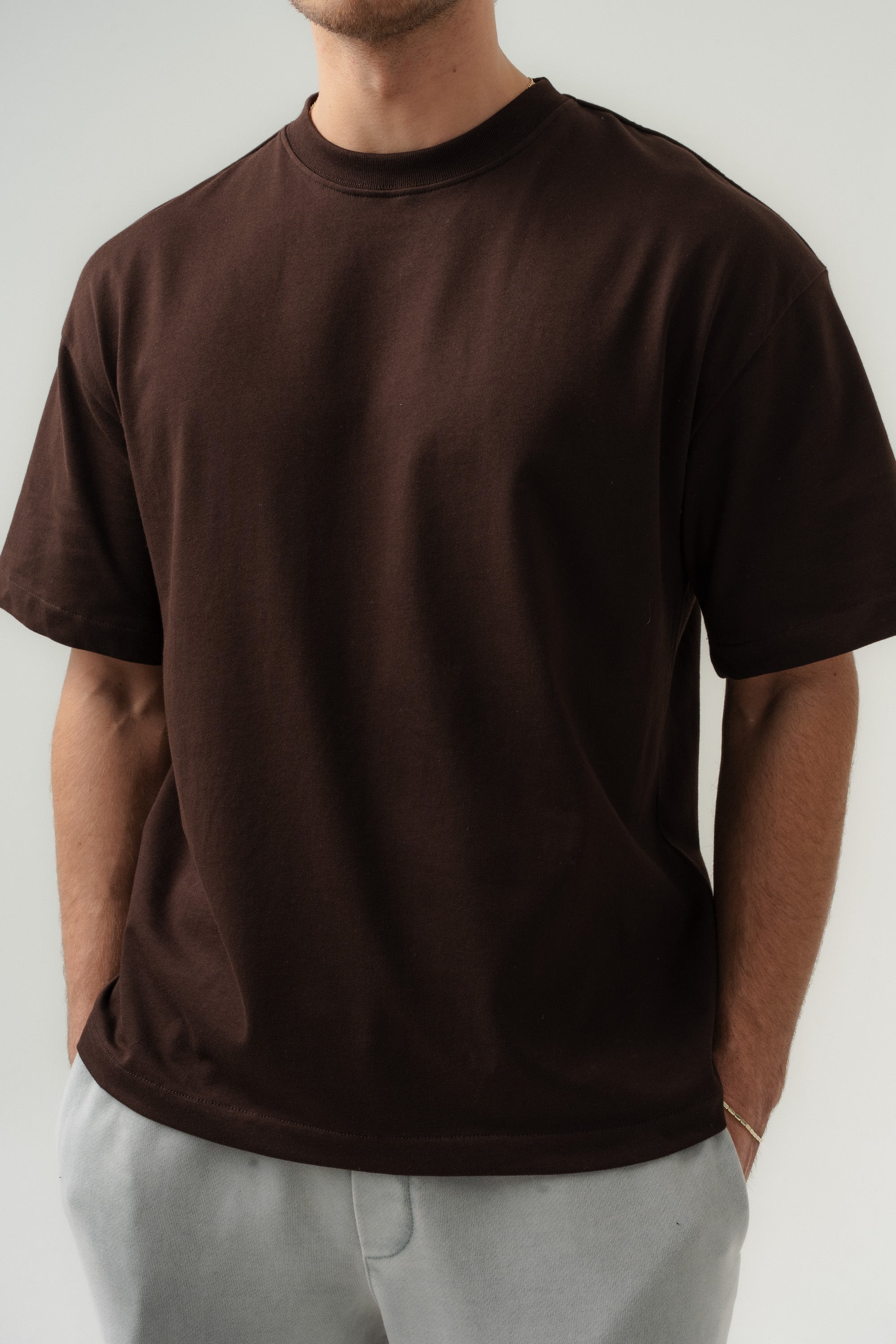 BORZ Oversize Kalıp Basic T-shirt - Kahverengi-6