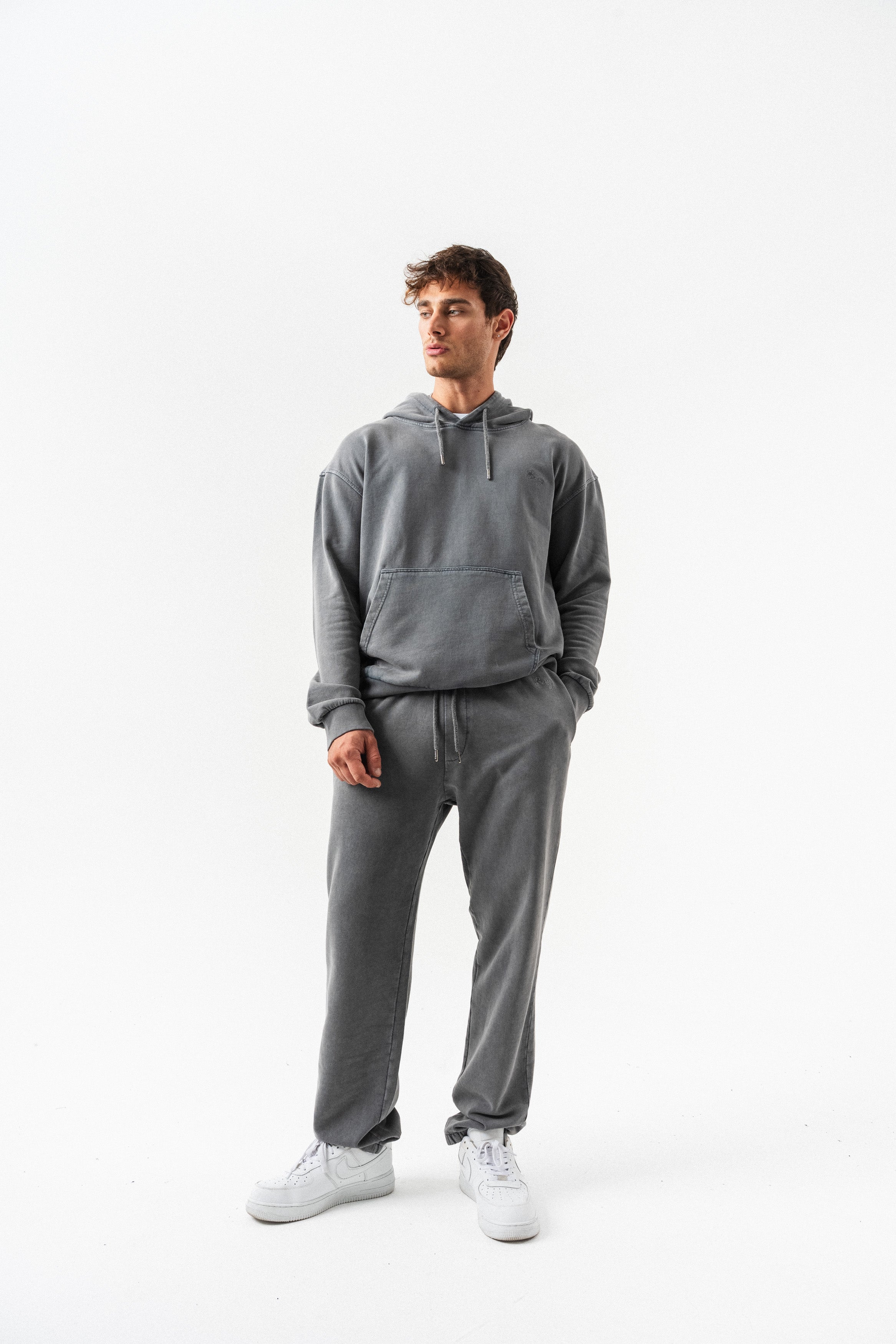 BORZ Yıkamalı Kanguru Cepli Oversize Kalıp Eşofman Takımı - Antrasit