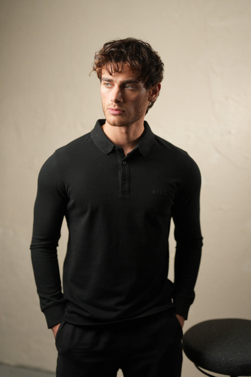 Borz Nakış Detaylı Slim-Fit Polo Yaka T-shirt - Siyah