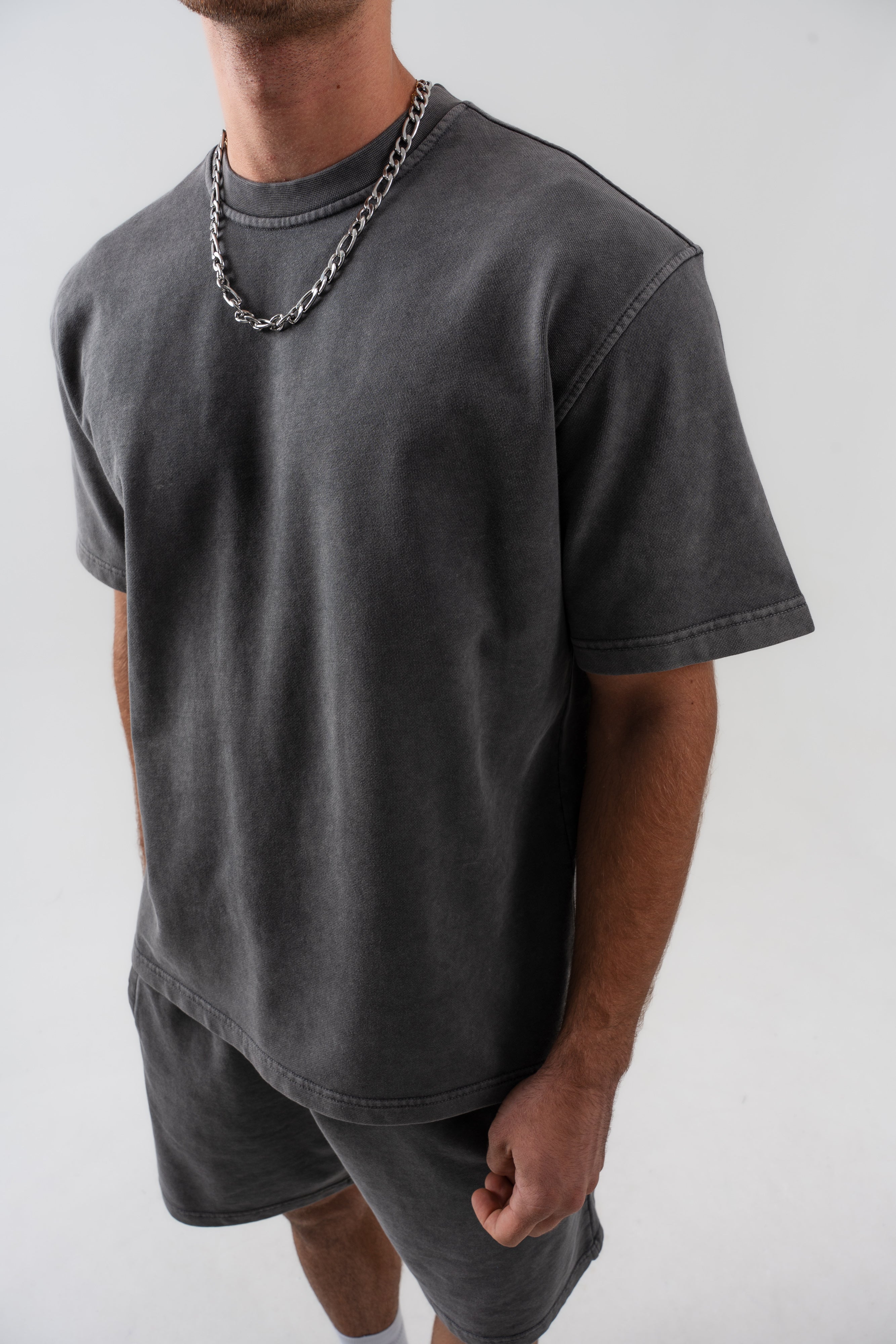 BORZ Yıkamalı Oversize T-shirt ve Şort Takımı - Siyah-5