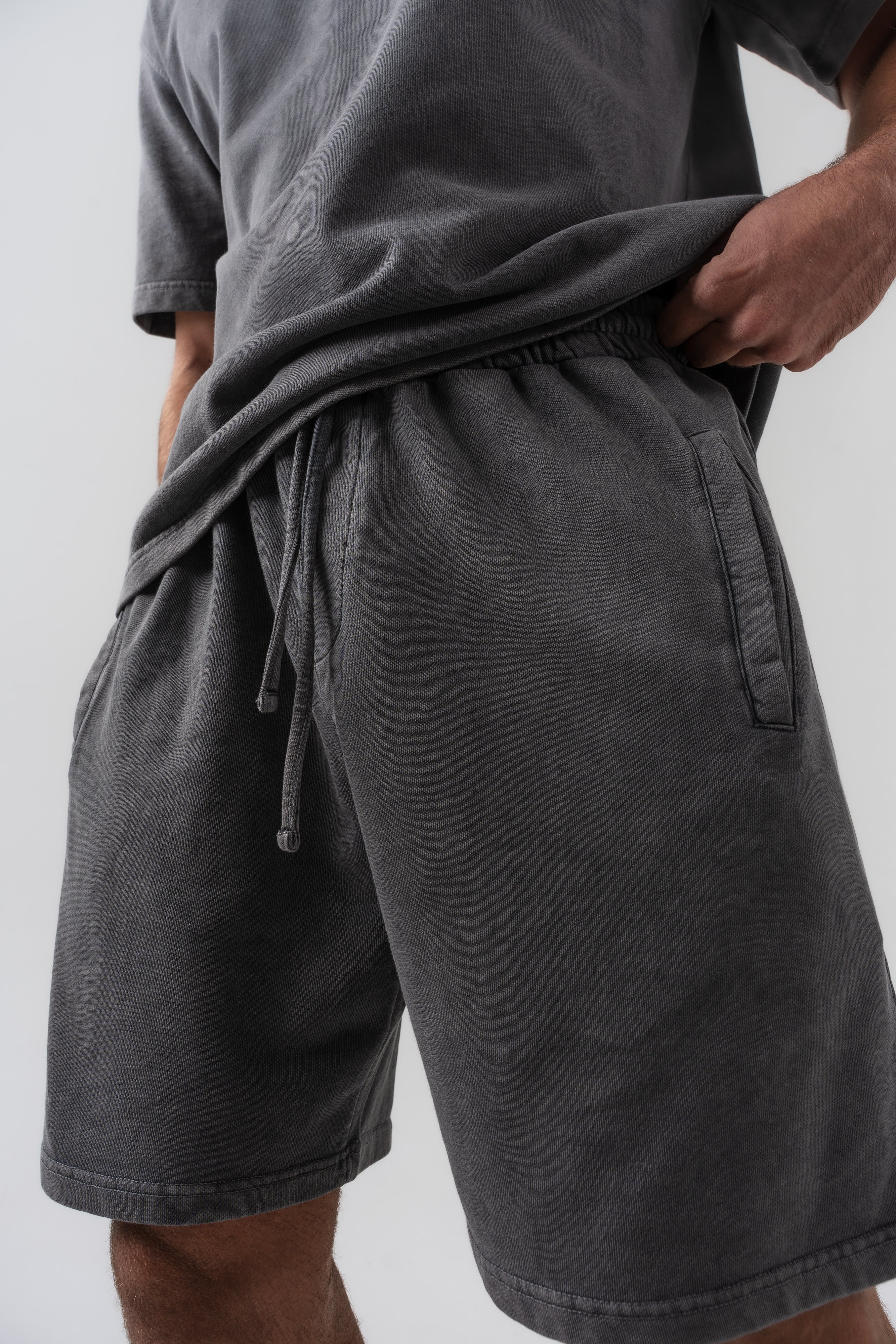 BORZ Yıkamalı Oversize T-shirt ve Şort Takımı - Siyah-7