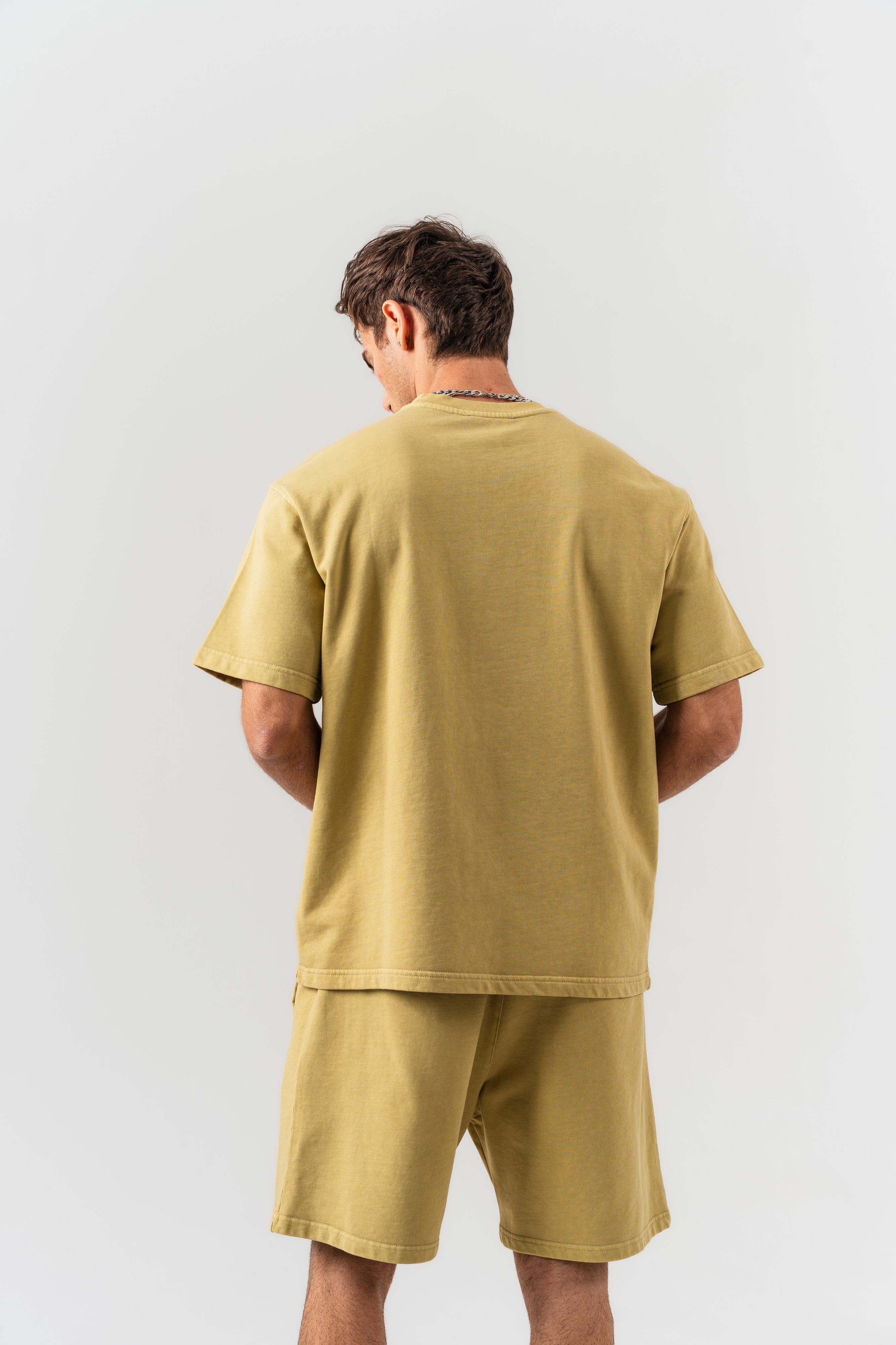 BORZ Yıkamalı Oversize T-shirt ve Şort Takımı - Sarı-4