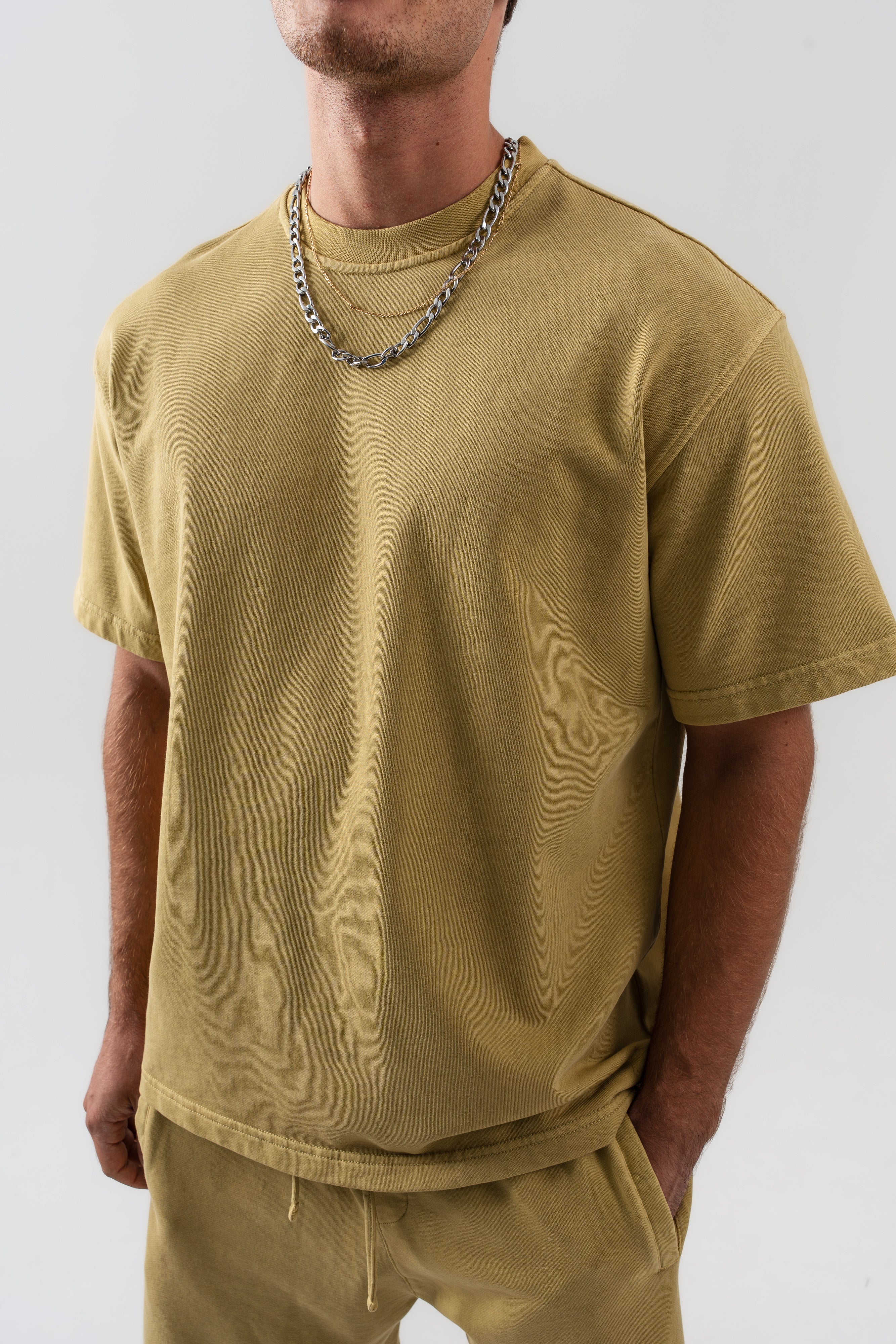 BORZ Yıkamalı Oversize T-shirt ve Şort Takımı - Sarı-6