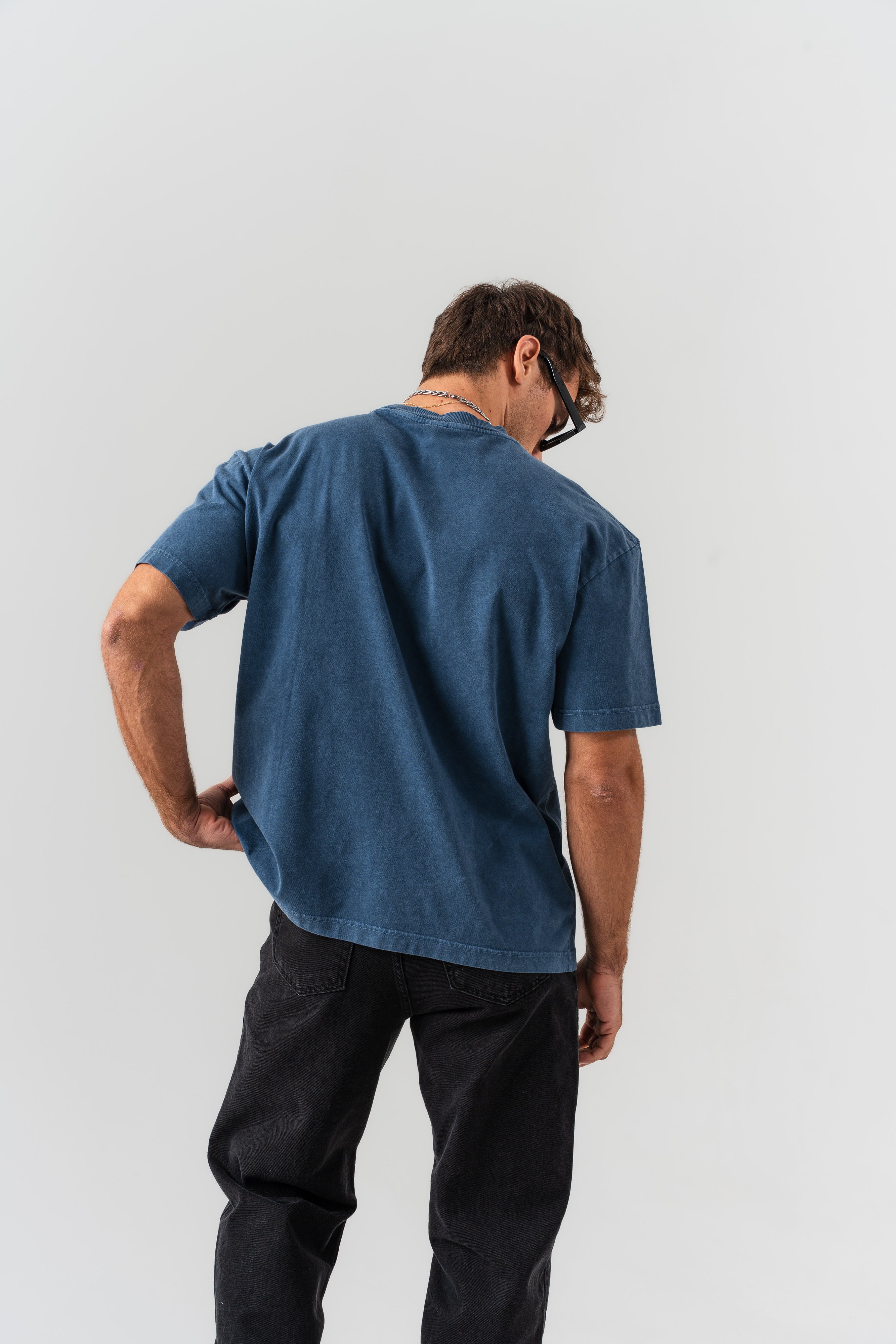 BORZ Aplike Nakışlı Oversize Kalıp Bisiklet Yaka T-shirt - Lacivert-3