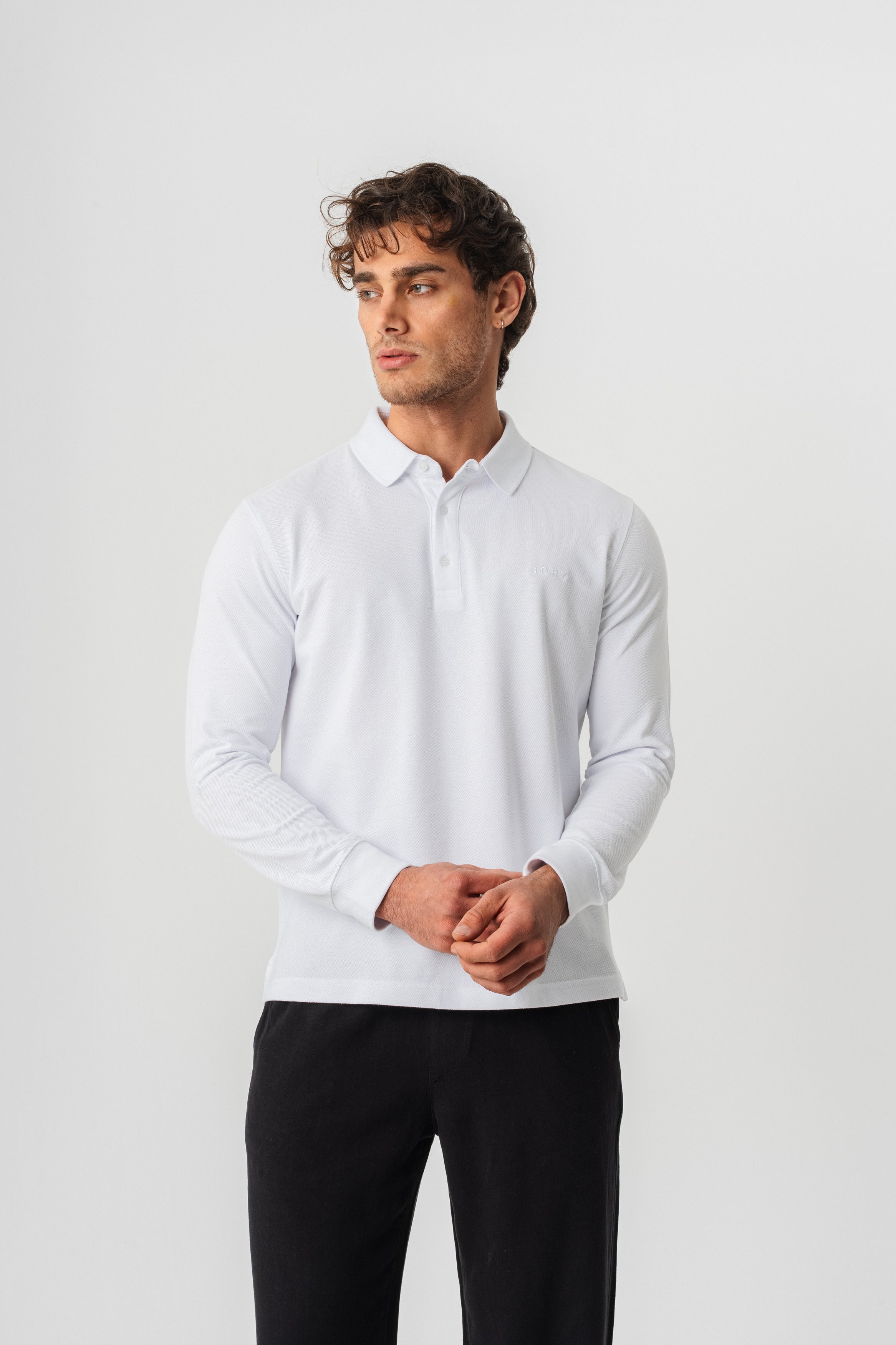 Borz Nakış Detaylı Slim-Fit Polo Yaka T-shirt - Beyaz-6