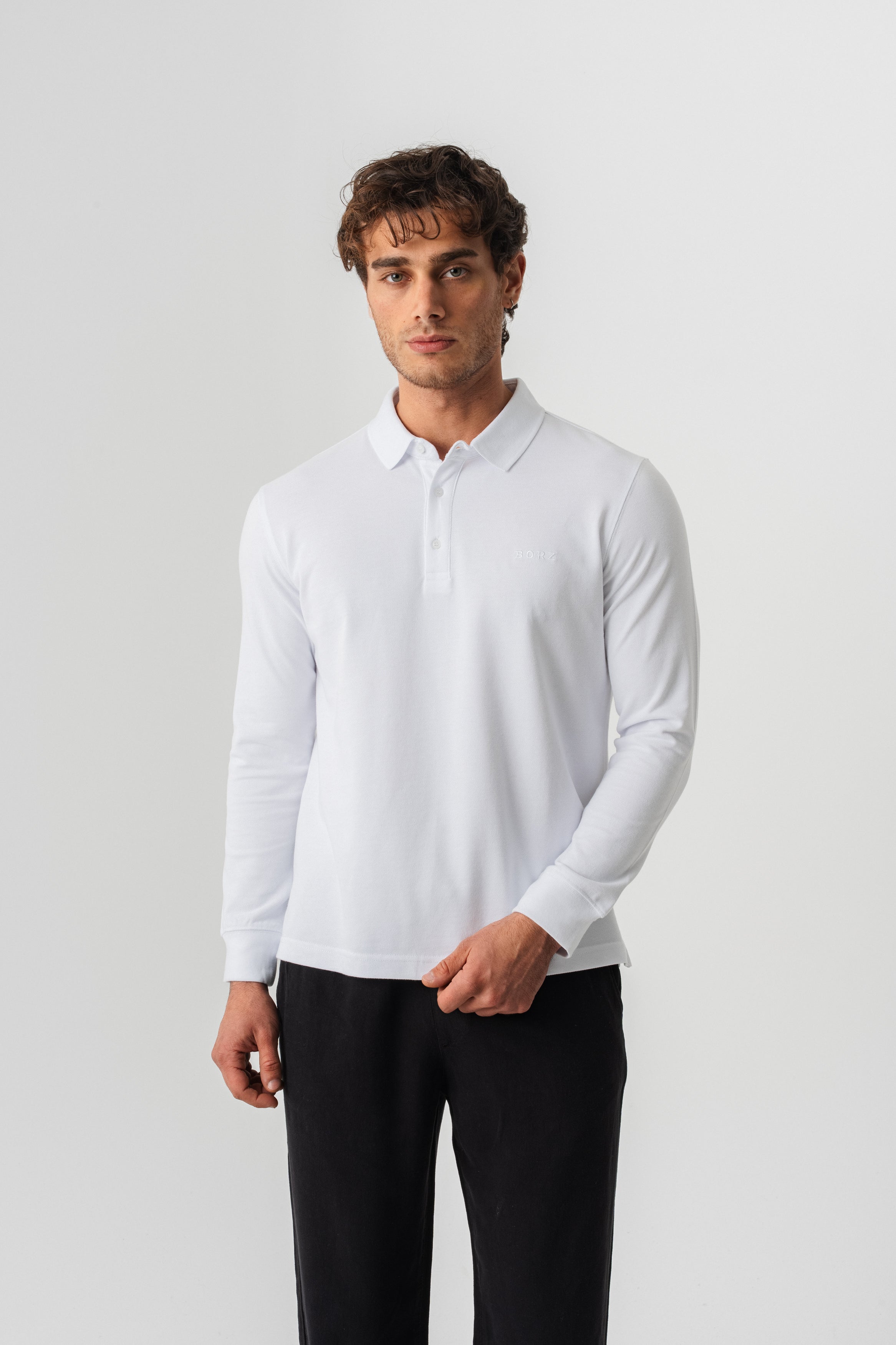 Borz Nakış Detaylı Slim-Fit Polo Yaka T-shirt - Beyaz-7