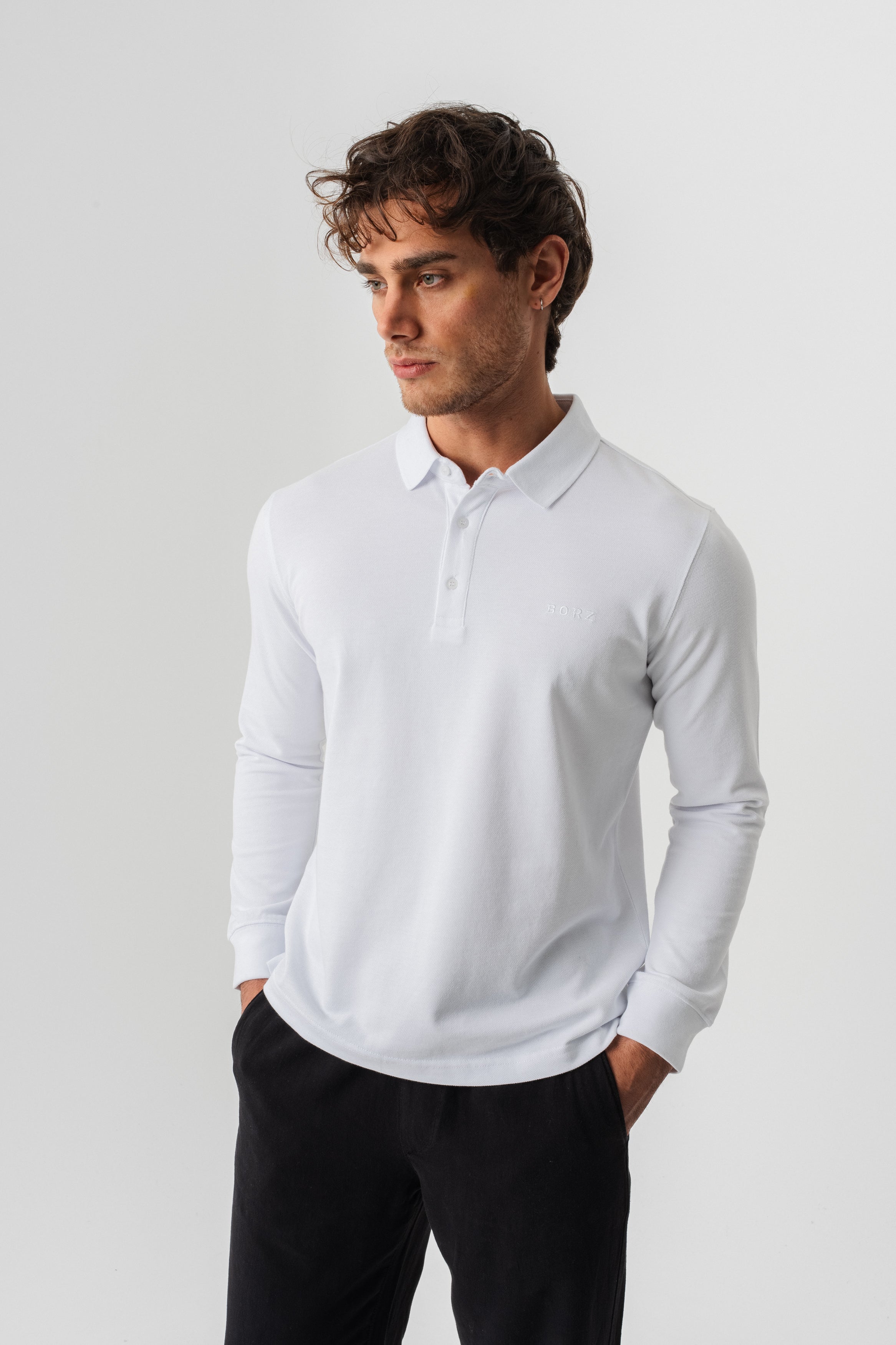 Borz Nakış Detaylı Slim-Fit Polo Yaka T-shirt - Beyaz-8