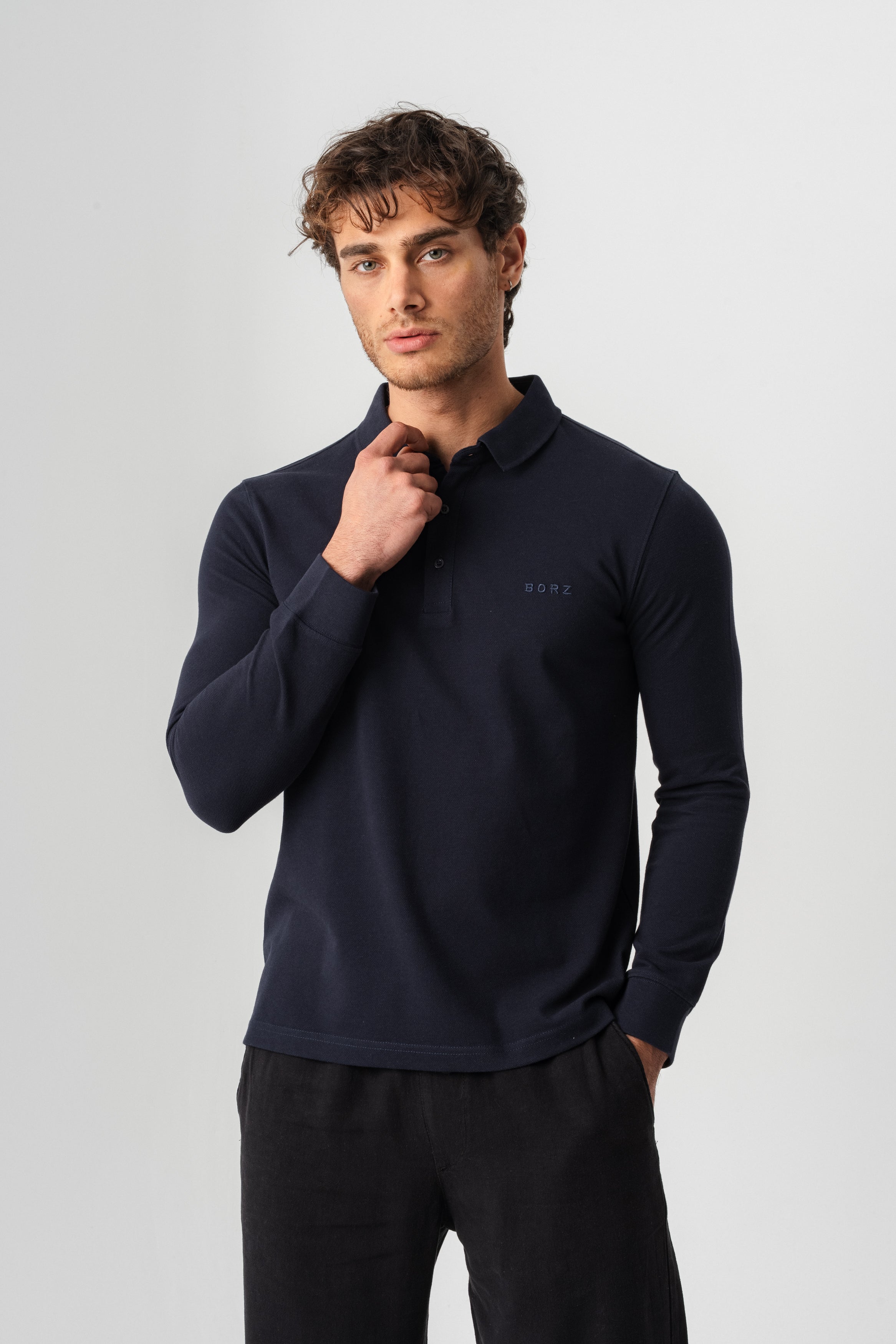 Borz Nakış Detaylı Slim-Fit Polo Yaka T-shirt - Lacivert-7