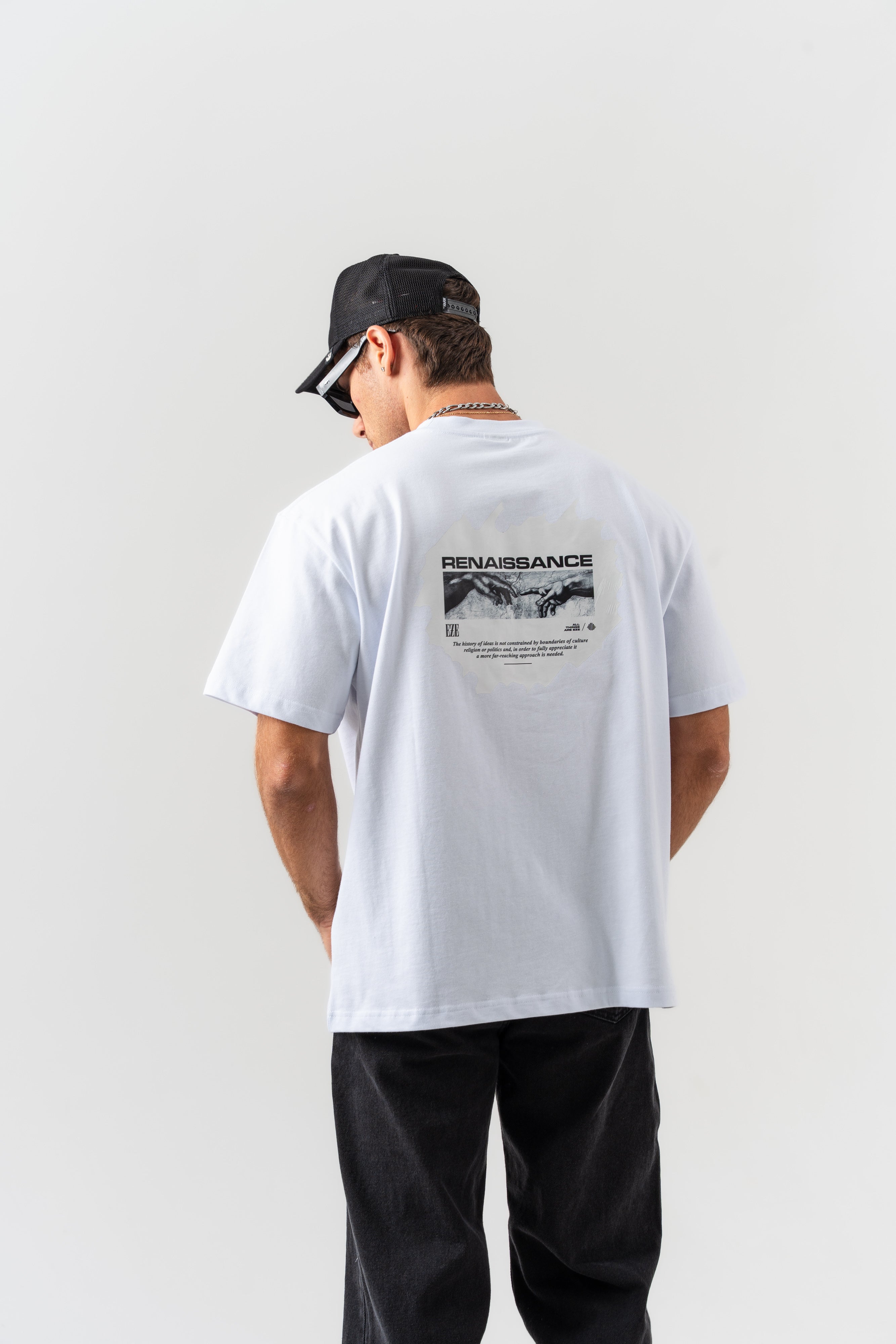 BORZ Renaissance Sırt Baskılı Oversize Kalıp T-shirt - Beyaz