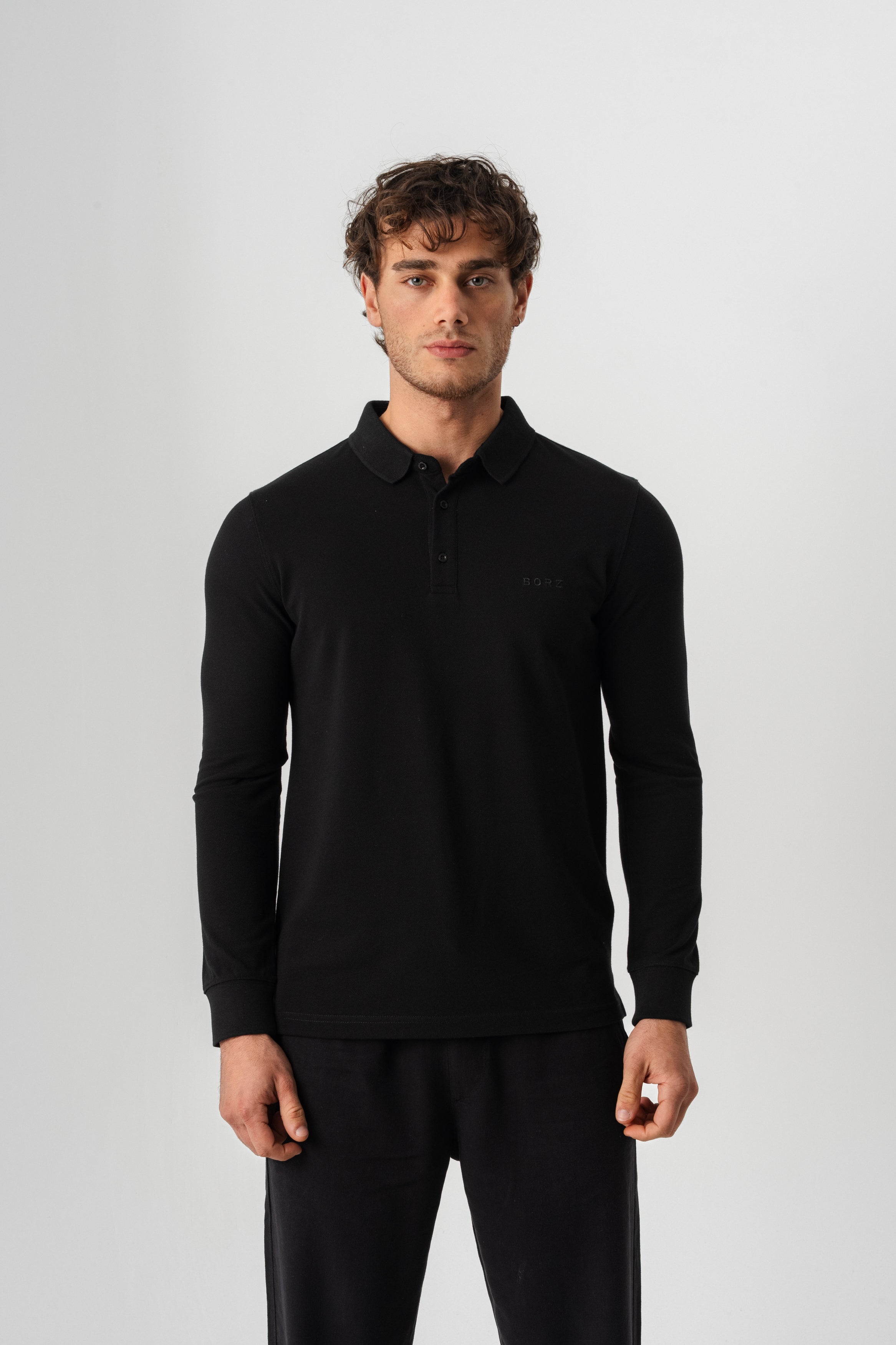 Borz Nakış Detaylı Slim-Fit Polo Yaka T-shirt - Siyah