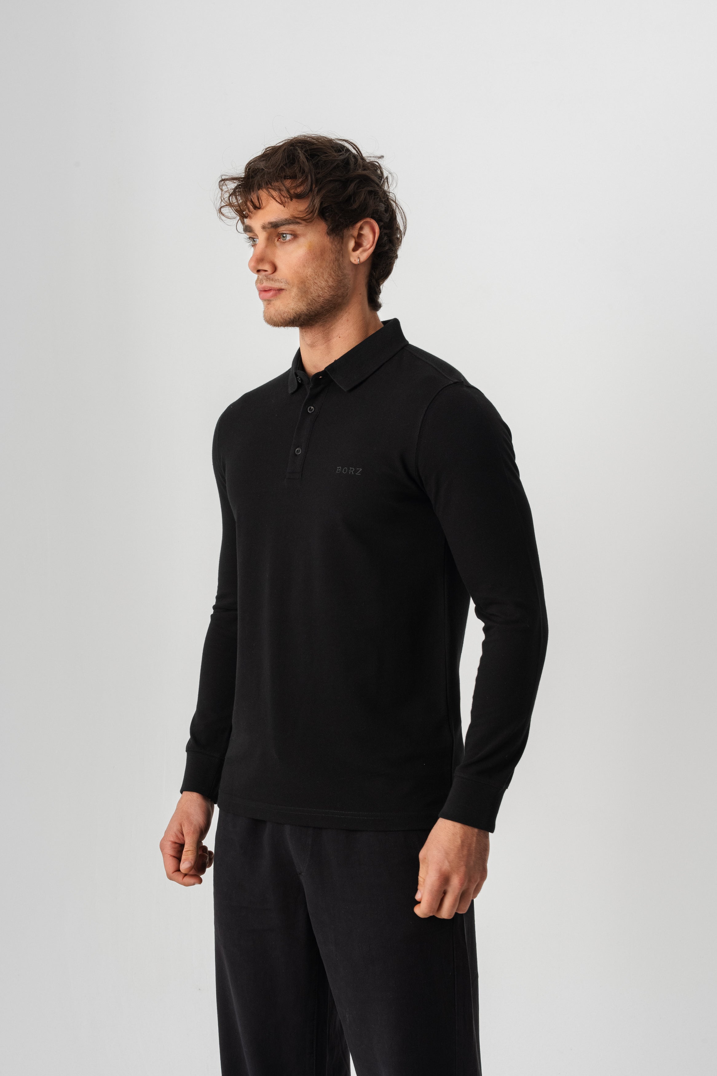 Borz Nakış Detaylı Slim-Fit Polo Yaka T-shirt - Siyah-3