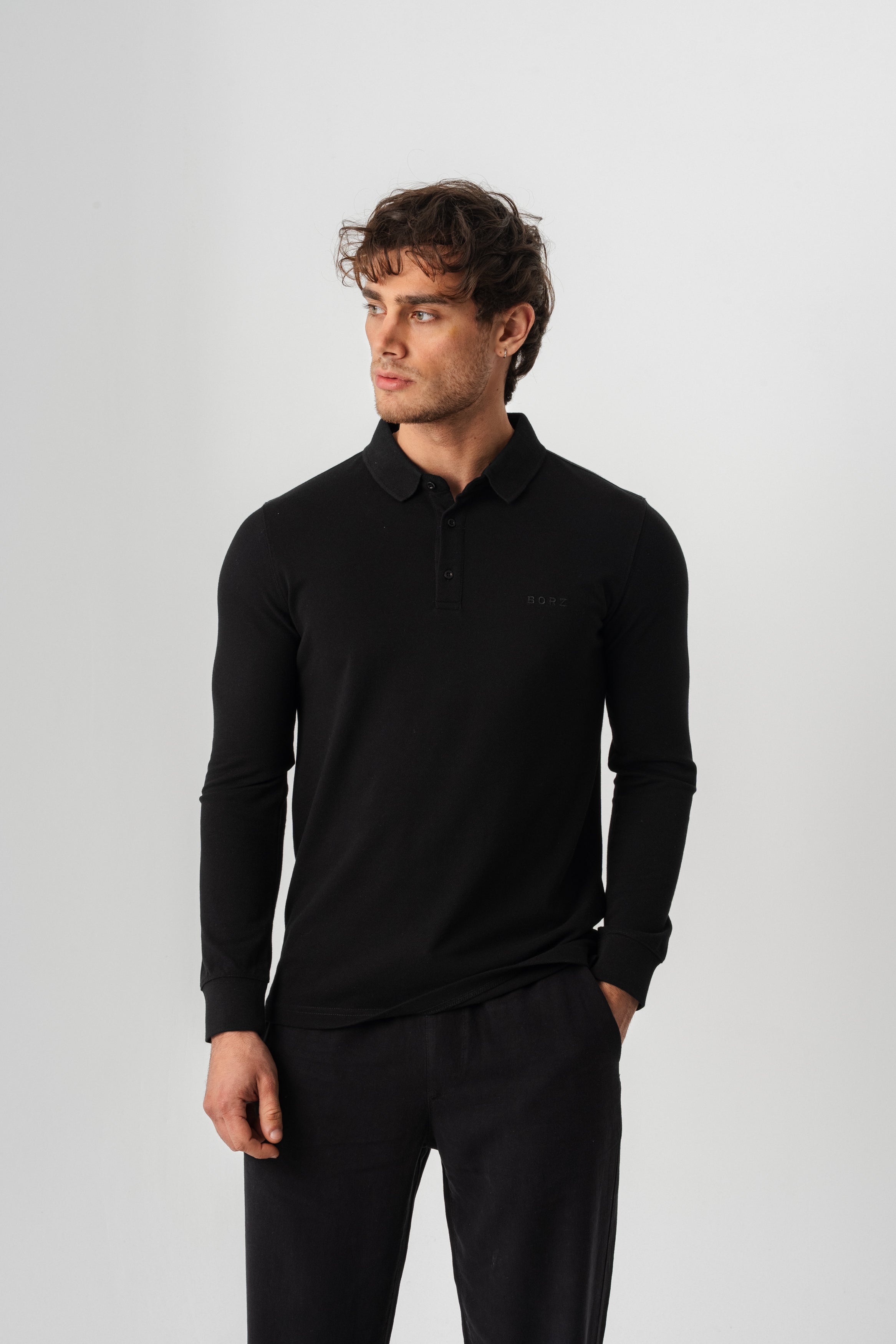 Borz Nakış Detaylı Slim-Fit Polo Yaka T-shirt - Siyah-5