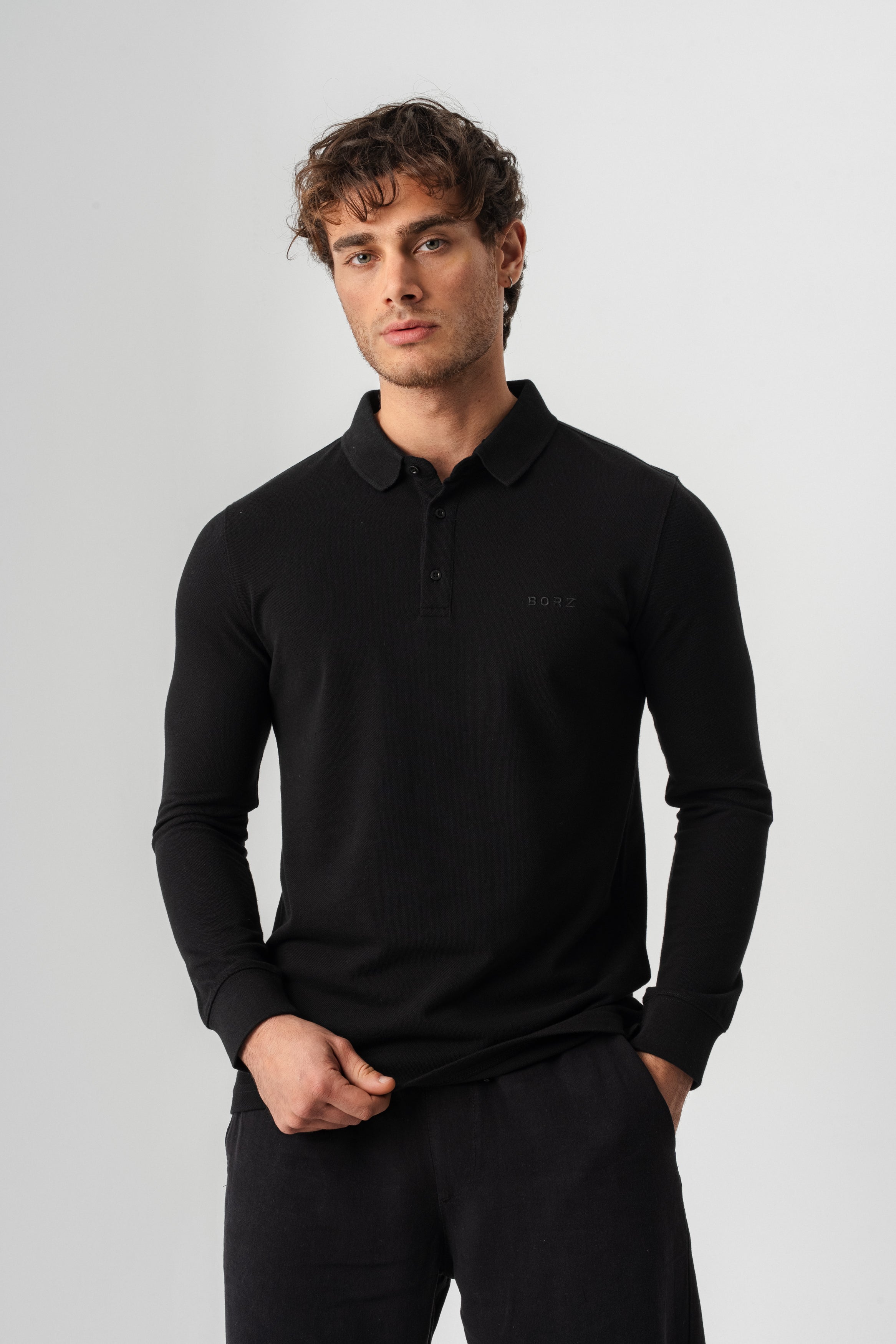 Borz Nakış Detaylı Slim-Fit Polo Yaka T-shirt - Siyah-6