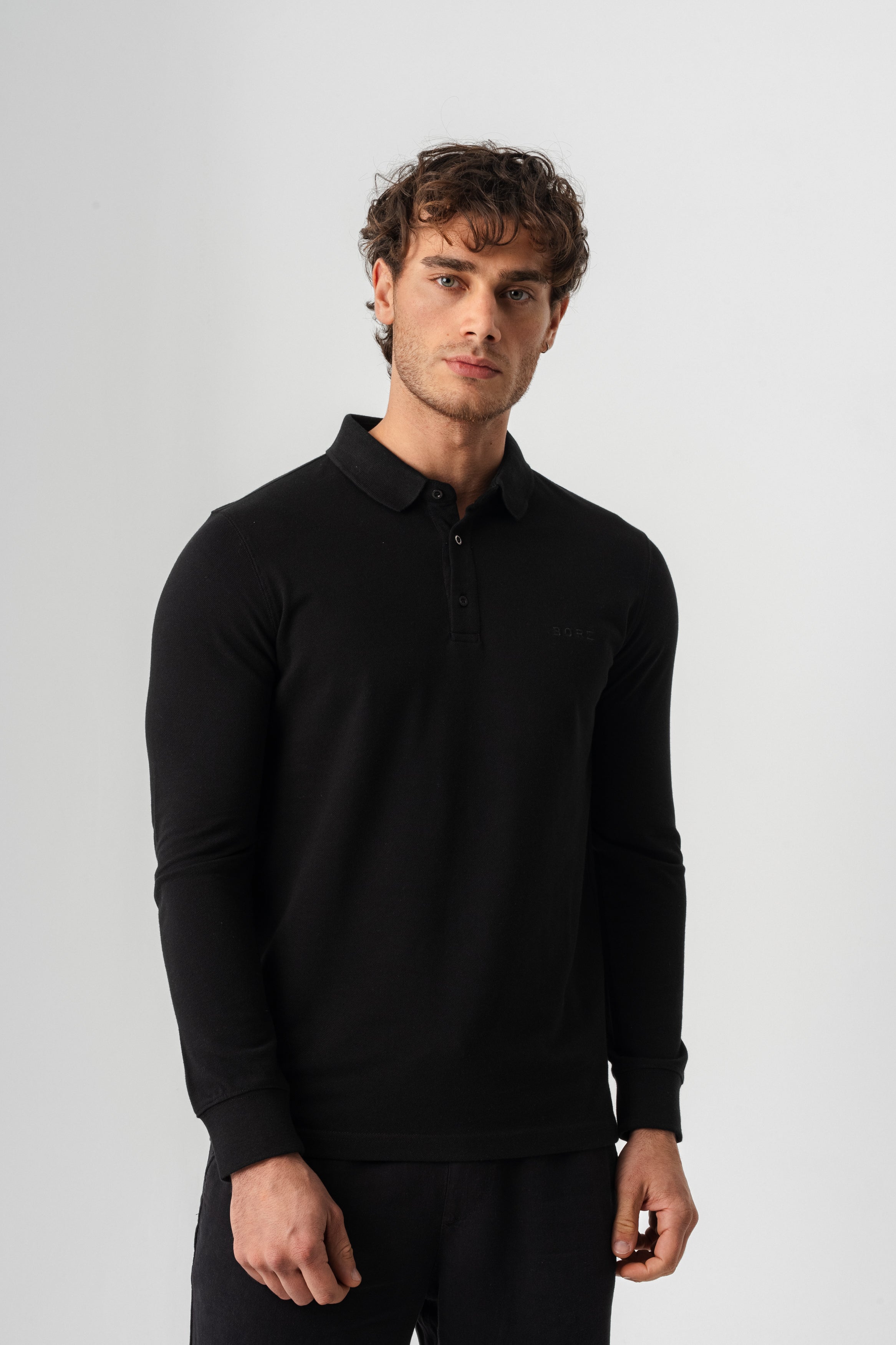 Borz Nakış Detaylı Slim-Fit Polo Yaka T-shirt - Siyah-7