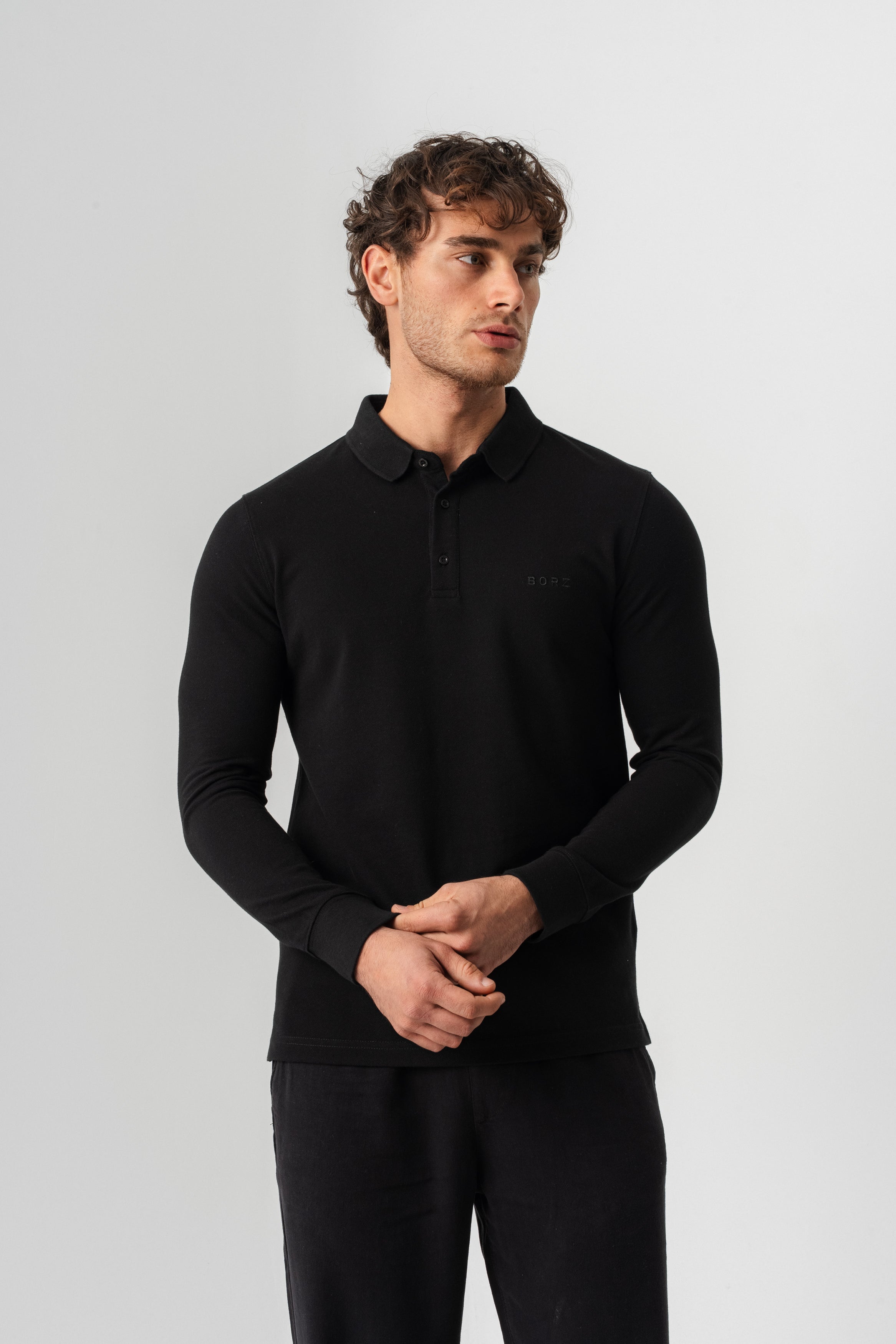 Borz Nakış Detaylı Slim-Fit Polo Yaka T-shirt - Siyah-8