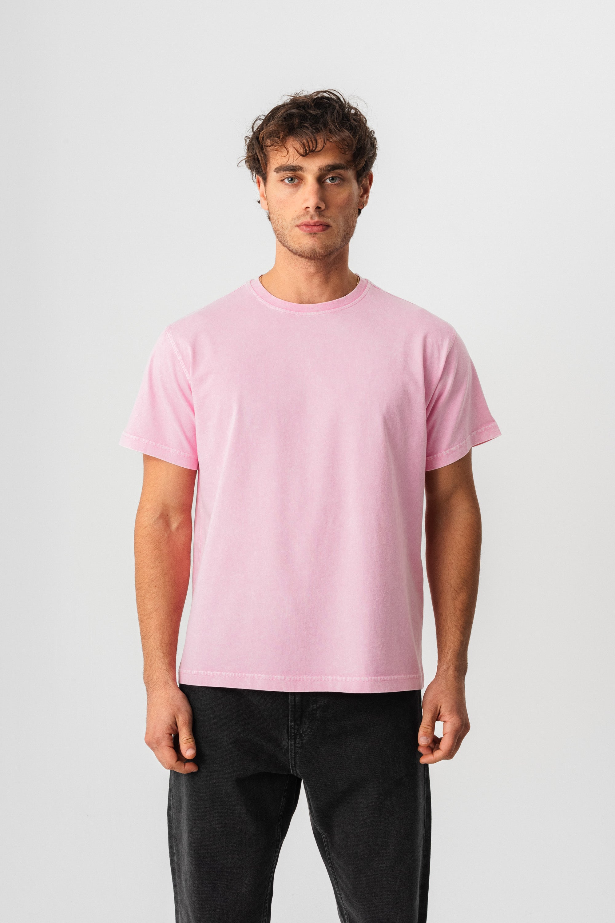 BORZ Yıkamalı Basic T-shirt - Pembe