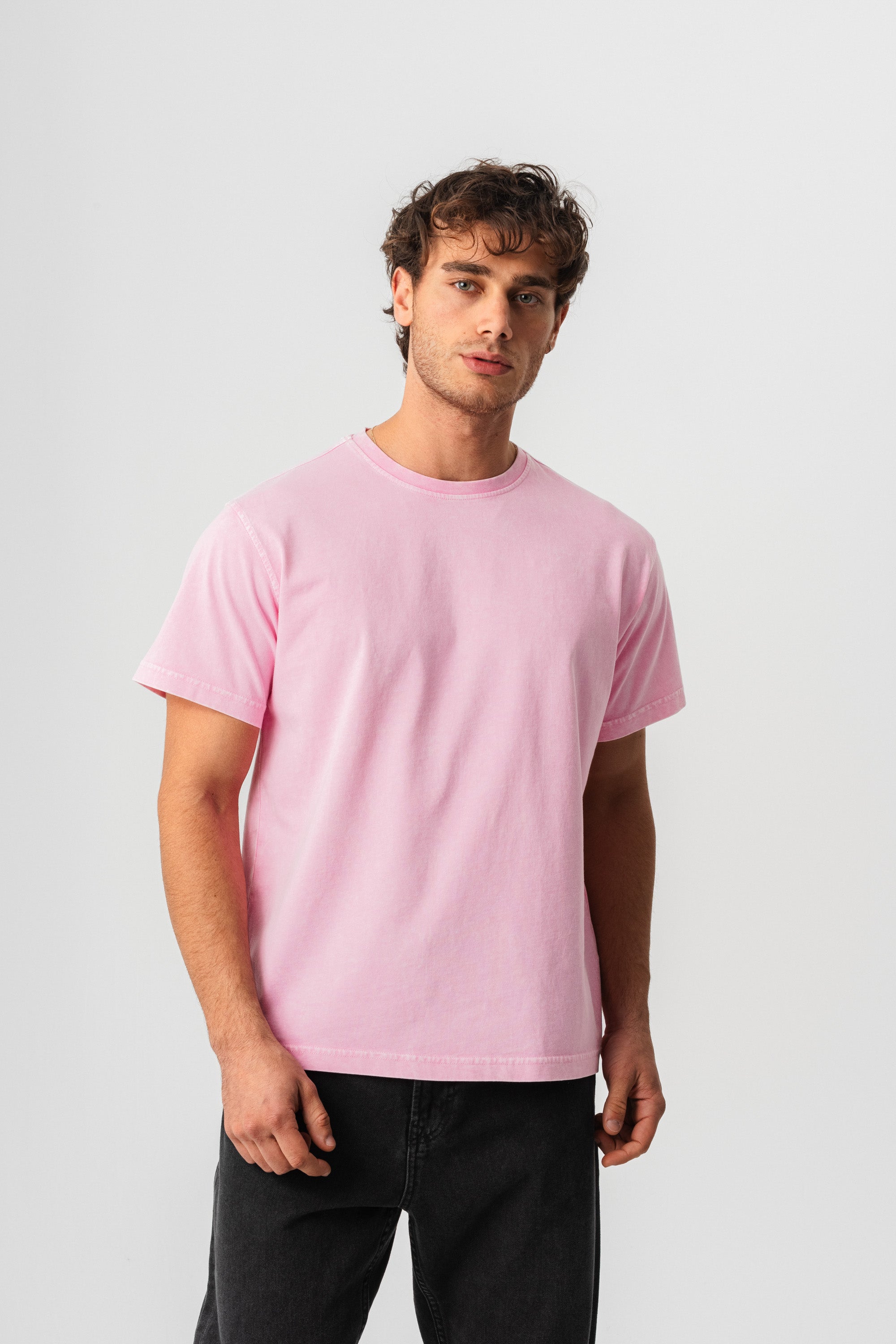 BORZ Yıkamalı Basic T-shirt - Pembe-4