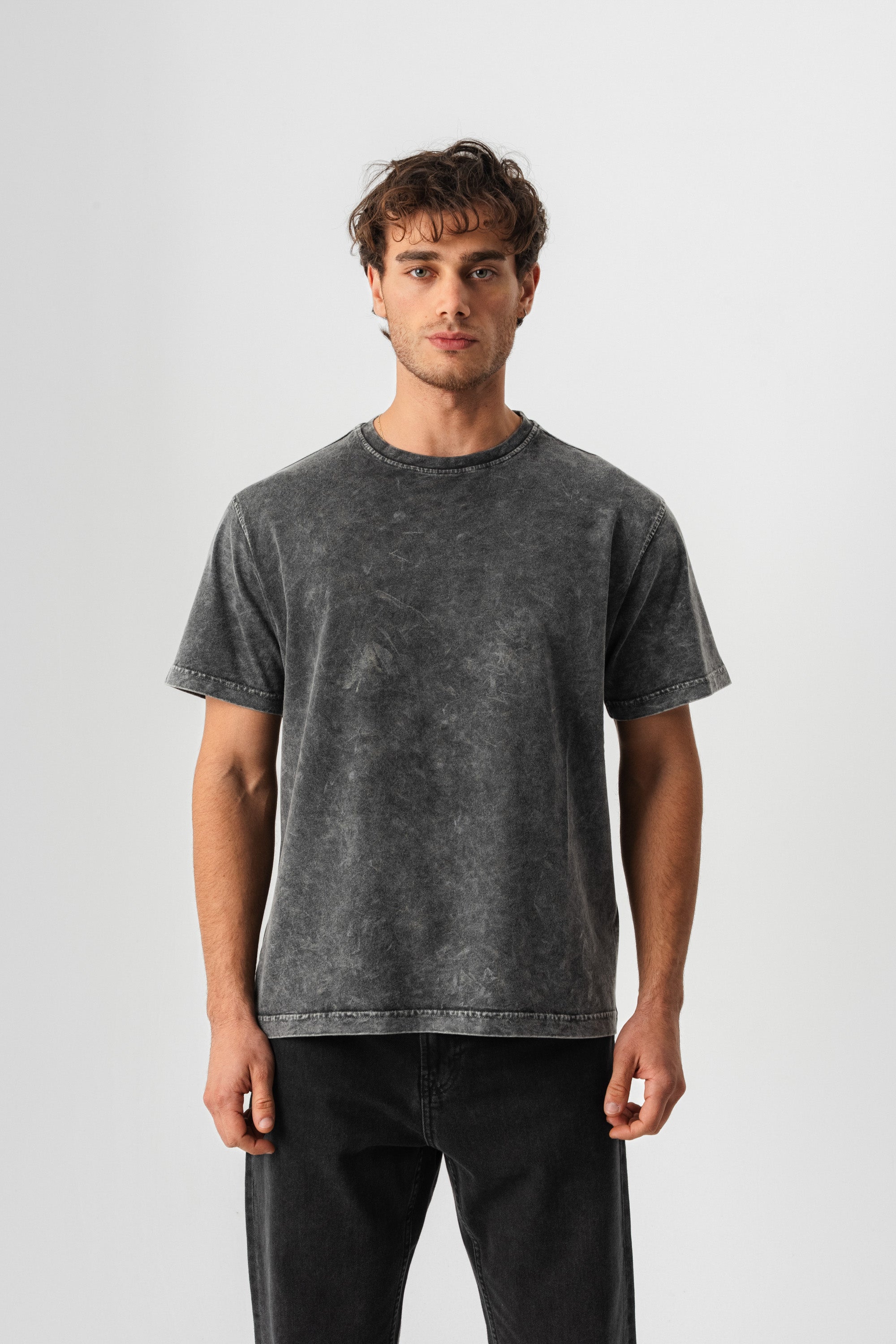 BORZ Yıkamalı Basic T-shirt - Siyah