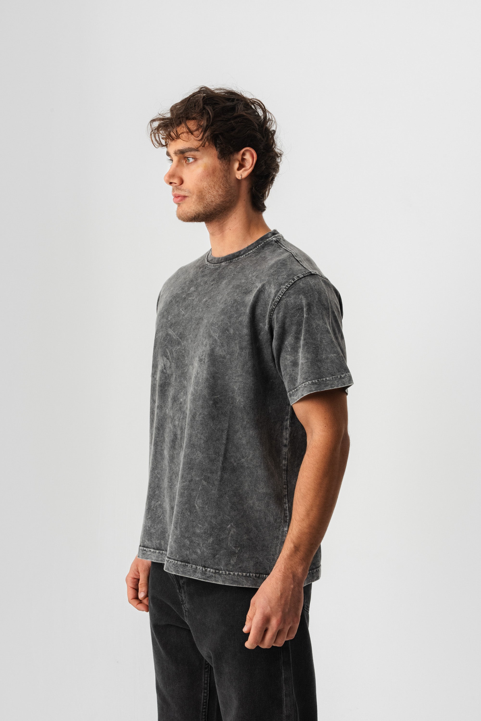BORZ Yıkamalı Basic T-shirt - Siyah-2