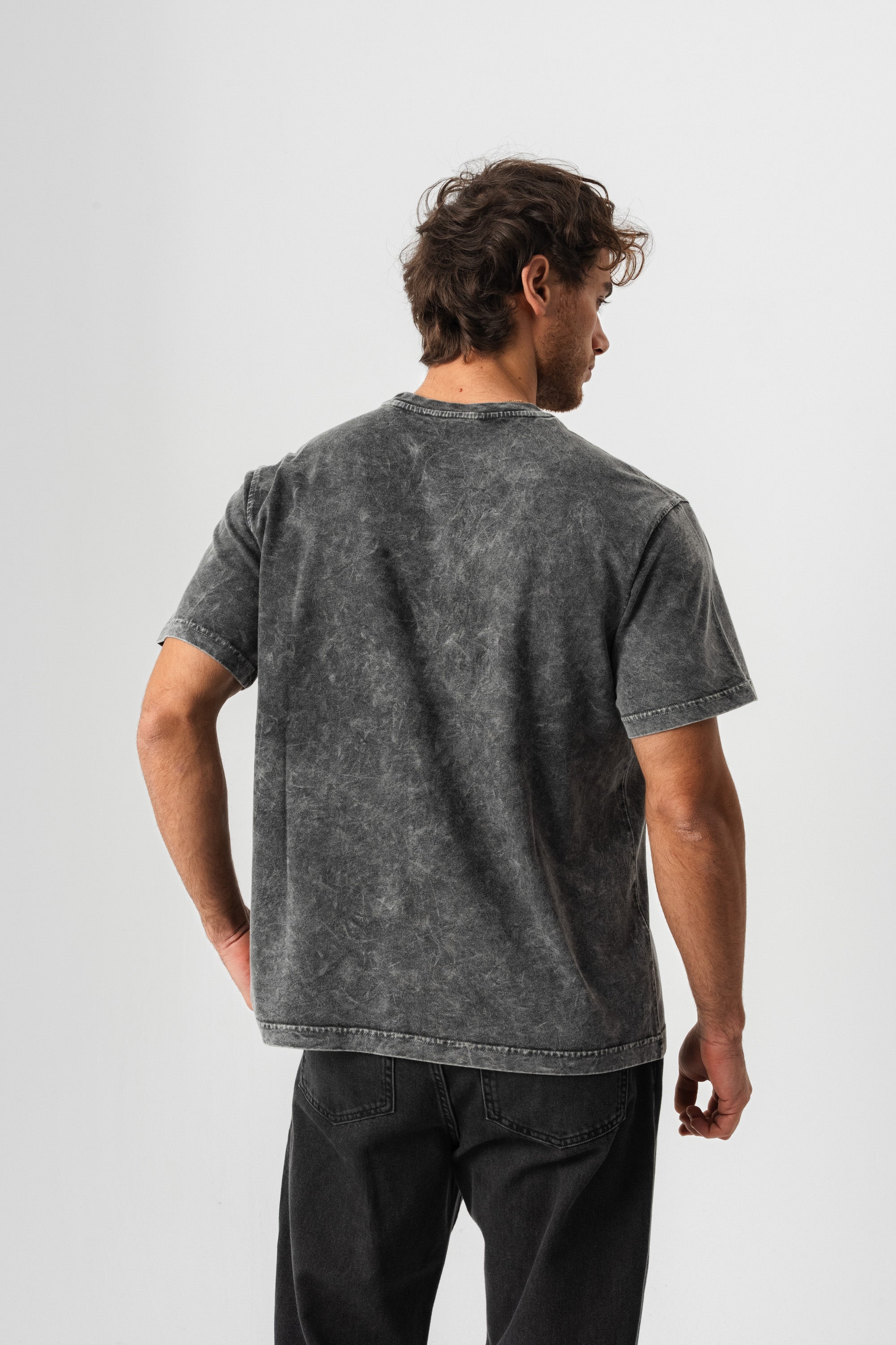 BORZ Yıkamalı Basic T-shirt - Siyah-3