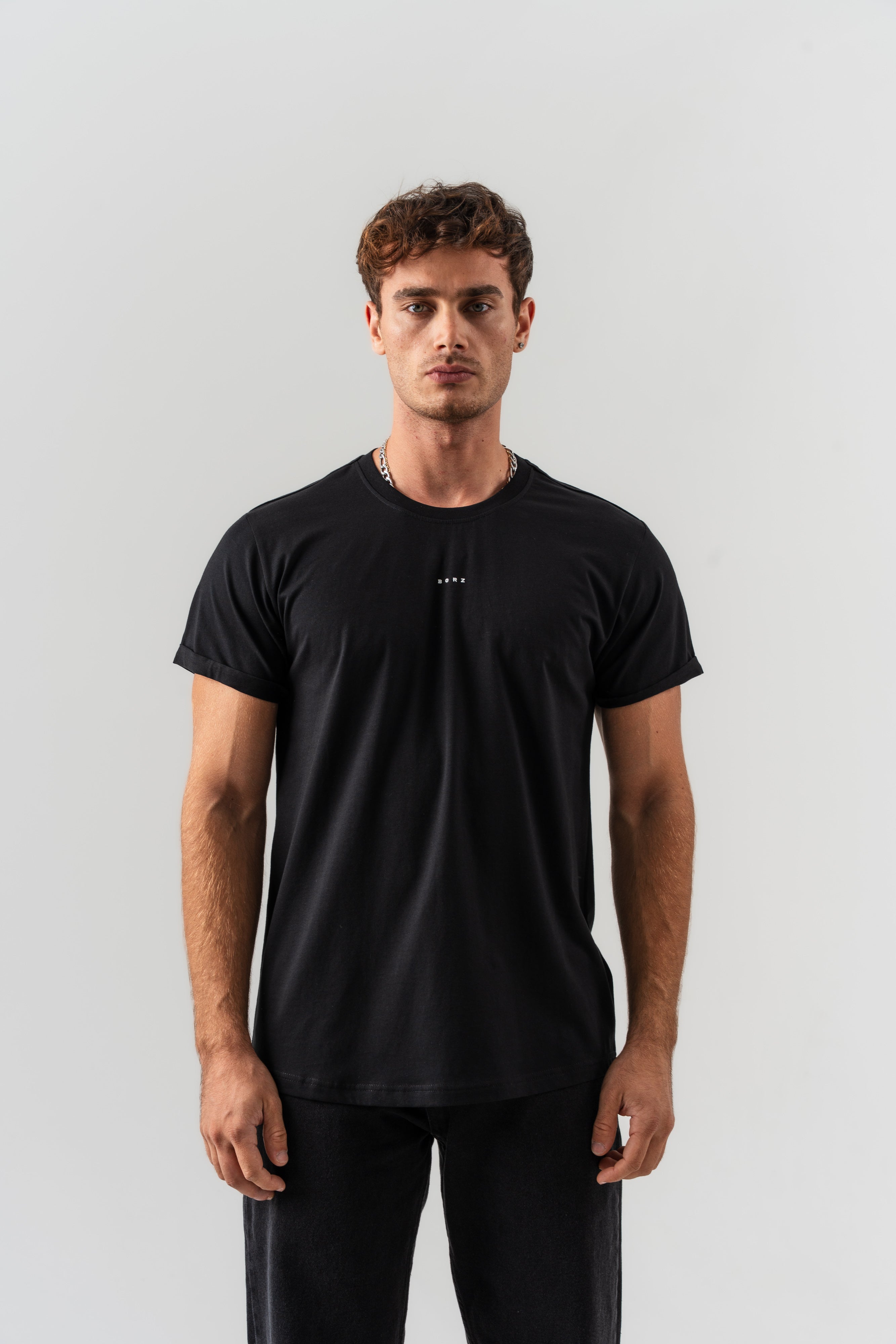 BORZ Yazı Detaylı Basic T-shirt - Siyah