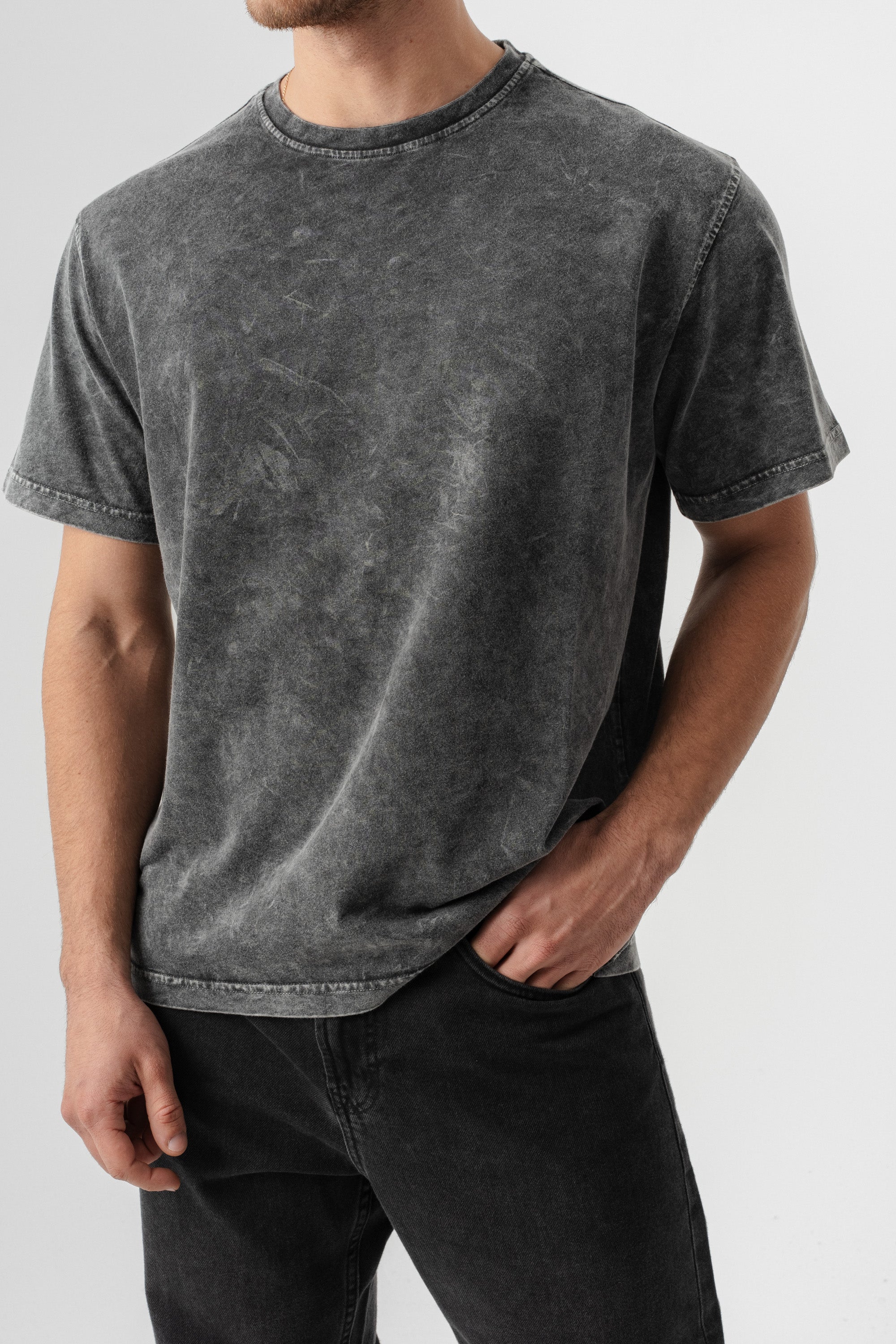 BORZ Yıkamalı Basic T-shirt - Siyah-5