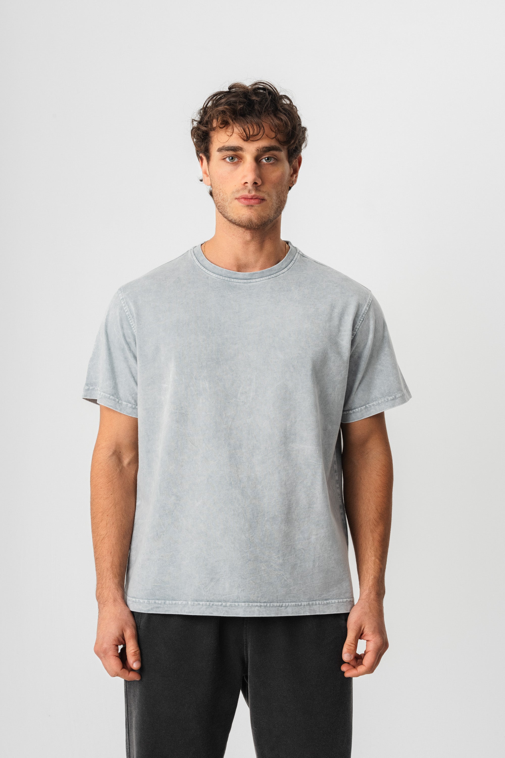 BORZ Yıkamalı Basic T-shirt - Gri