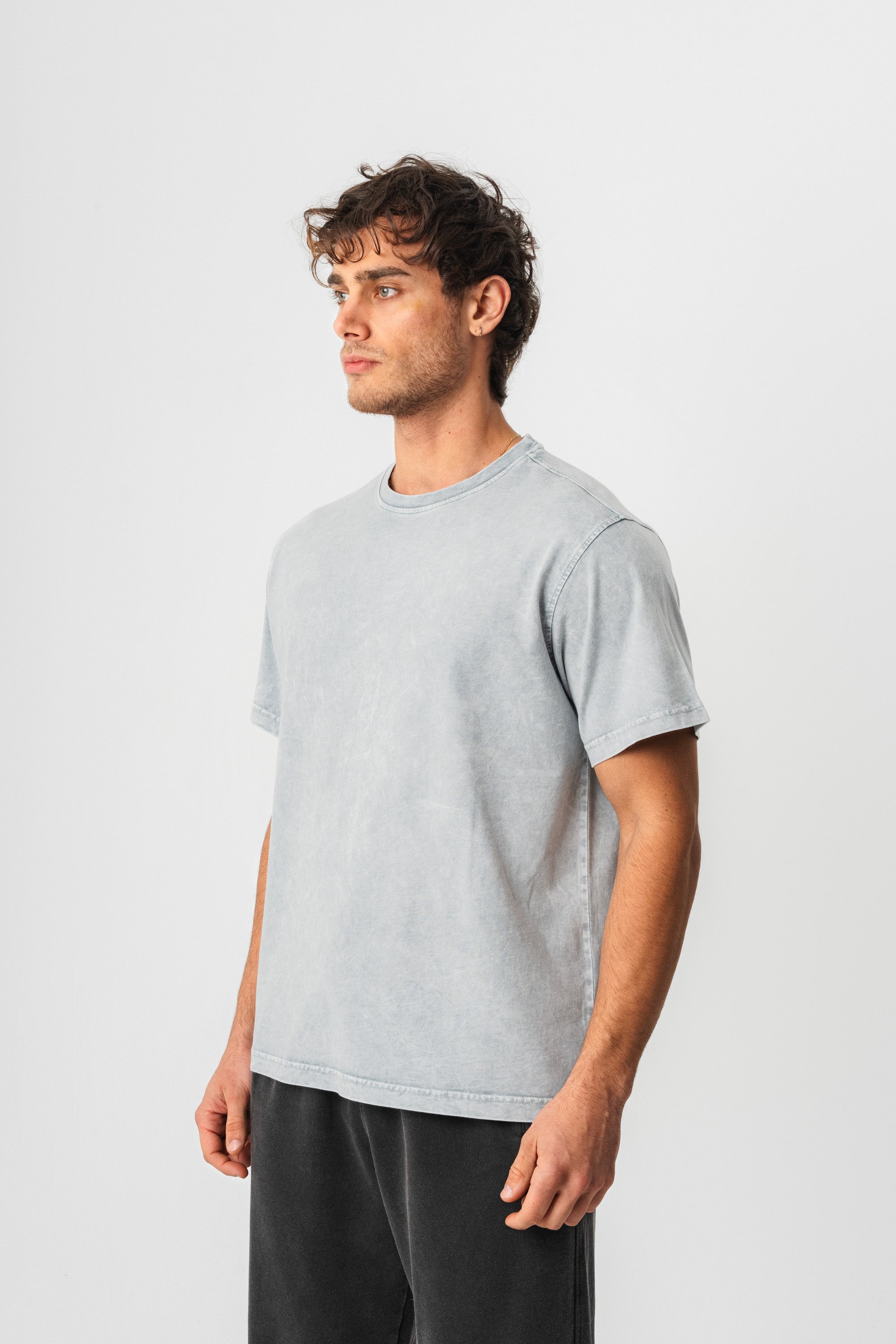 BORZ Yıkamalı Basic T-shirt - Gri-2