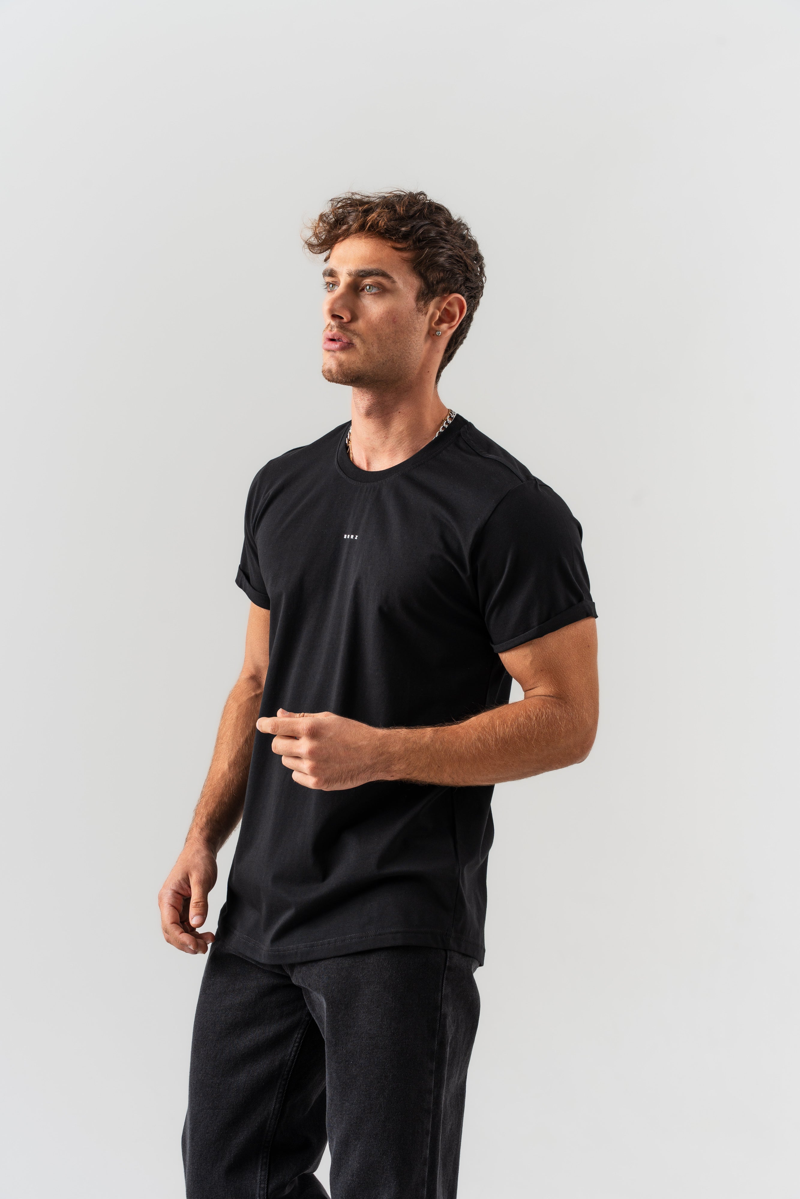 BORZ Yazı Detaylı Basic T-shirt - Siyah-4