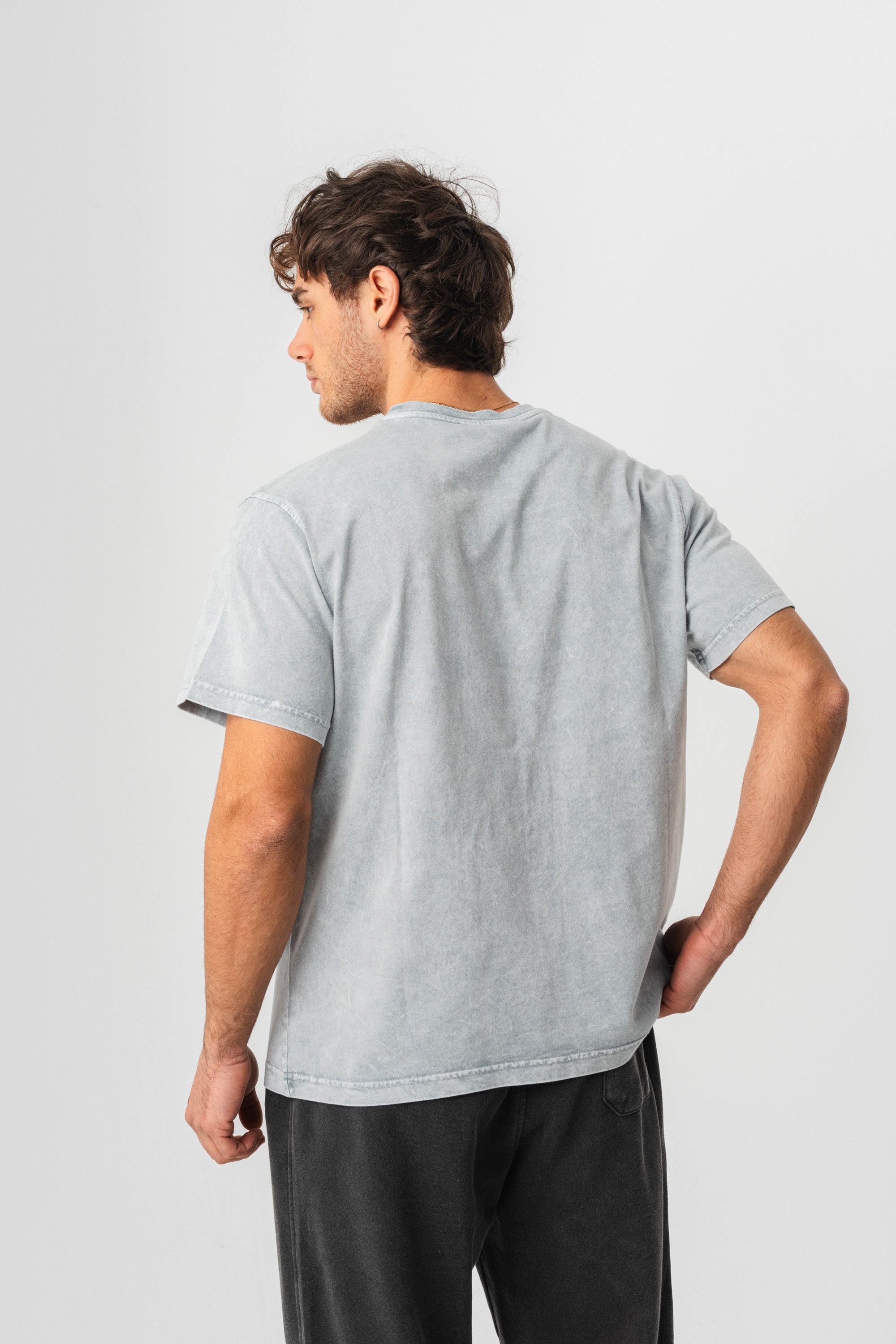 BORZ Yıkamalı Basic T-shirt - Gri-3