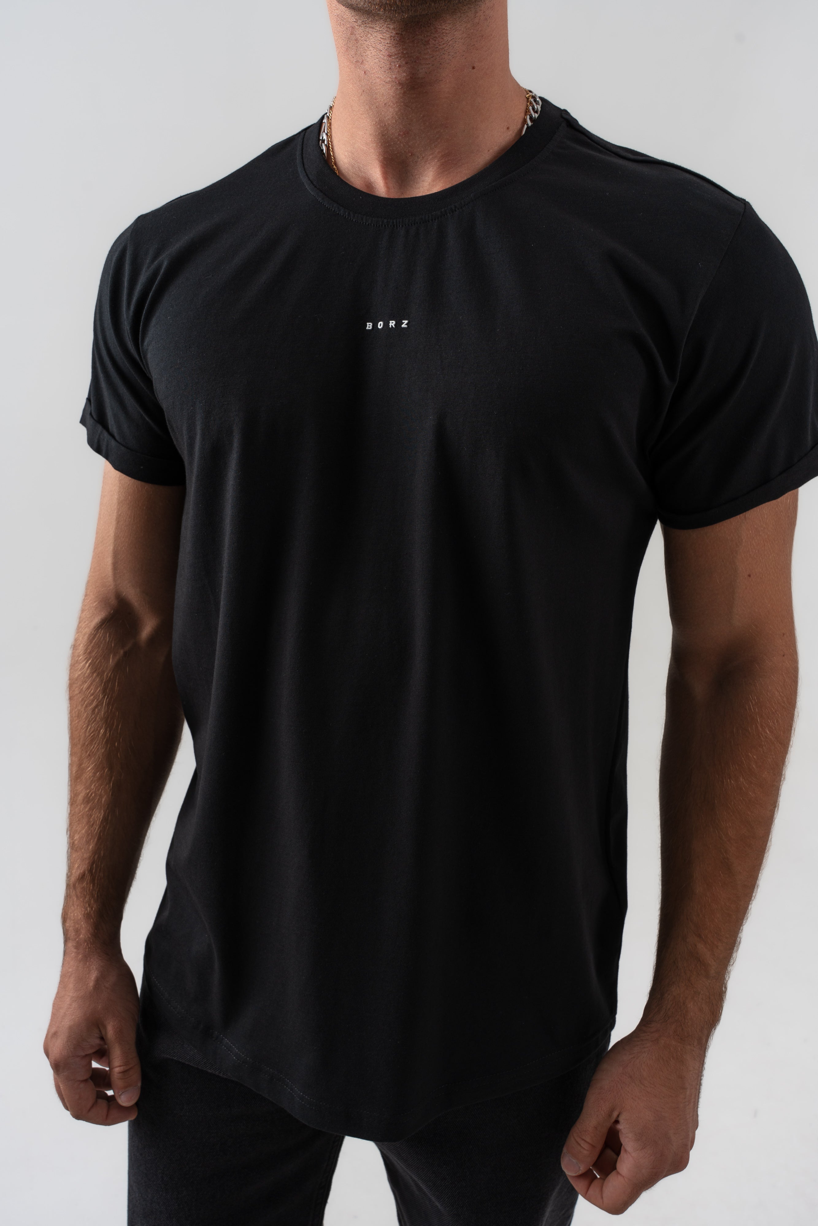BORZ Yazı Detaylı Basic T-shirt - Siyah-5