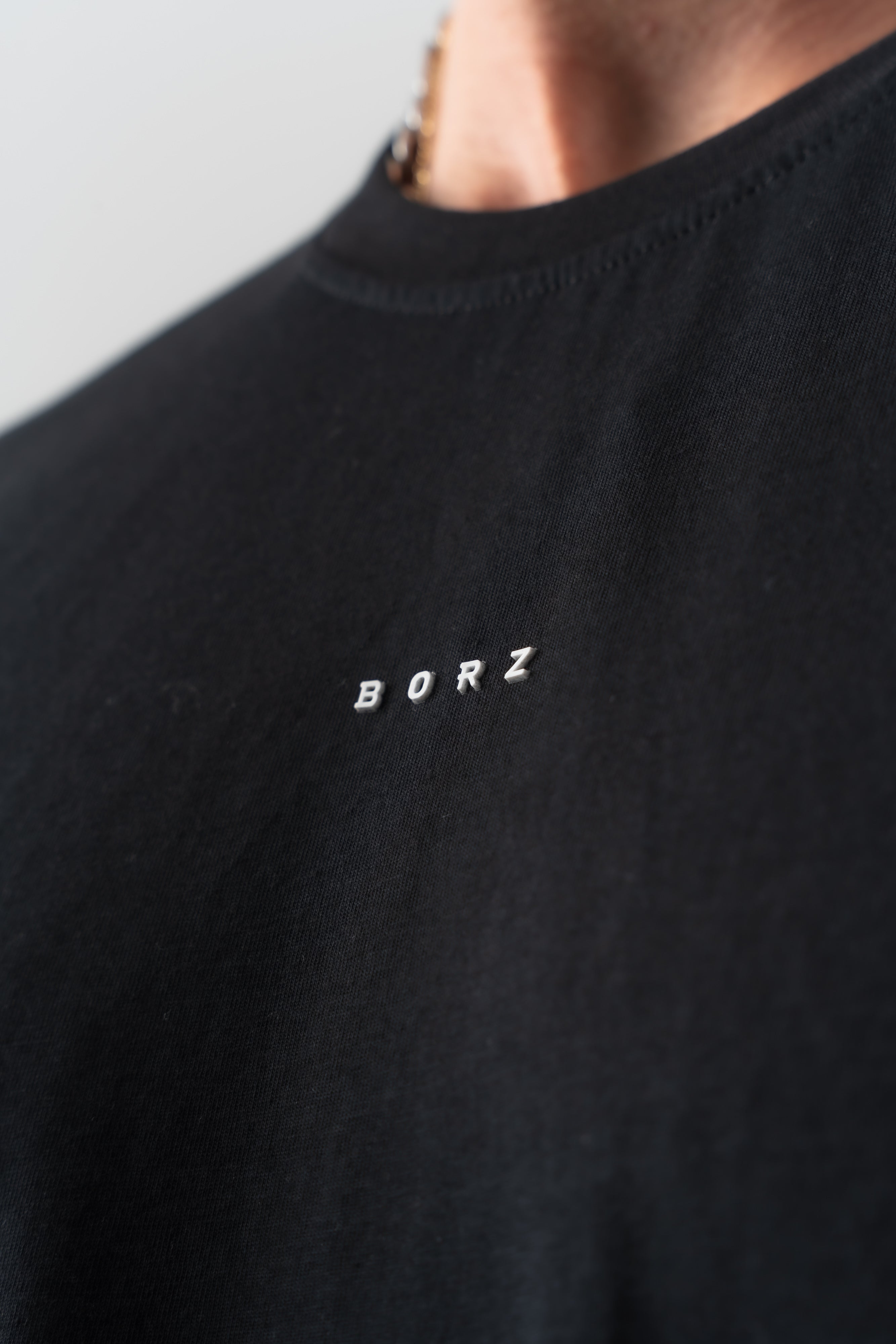 BORZ Yazı Detaylı Basic T-shirt - Siyah-6