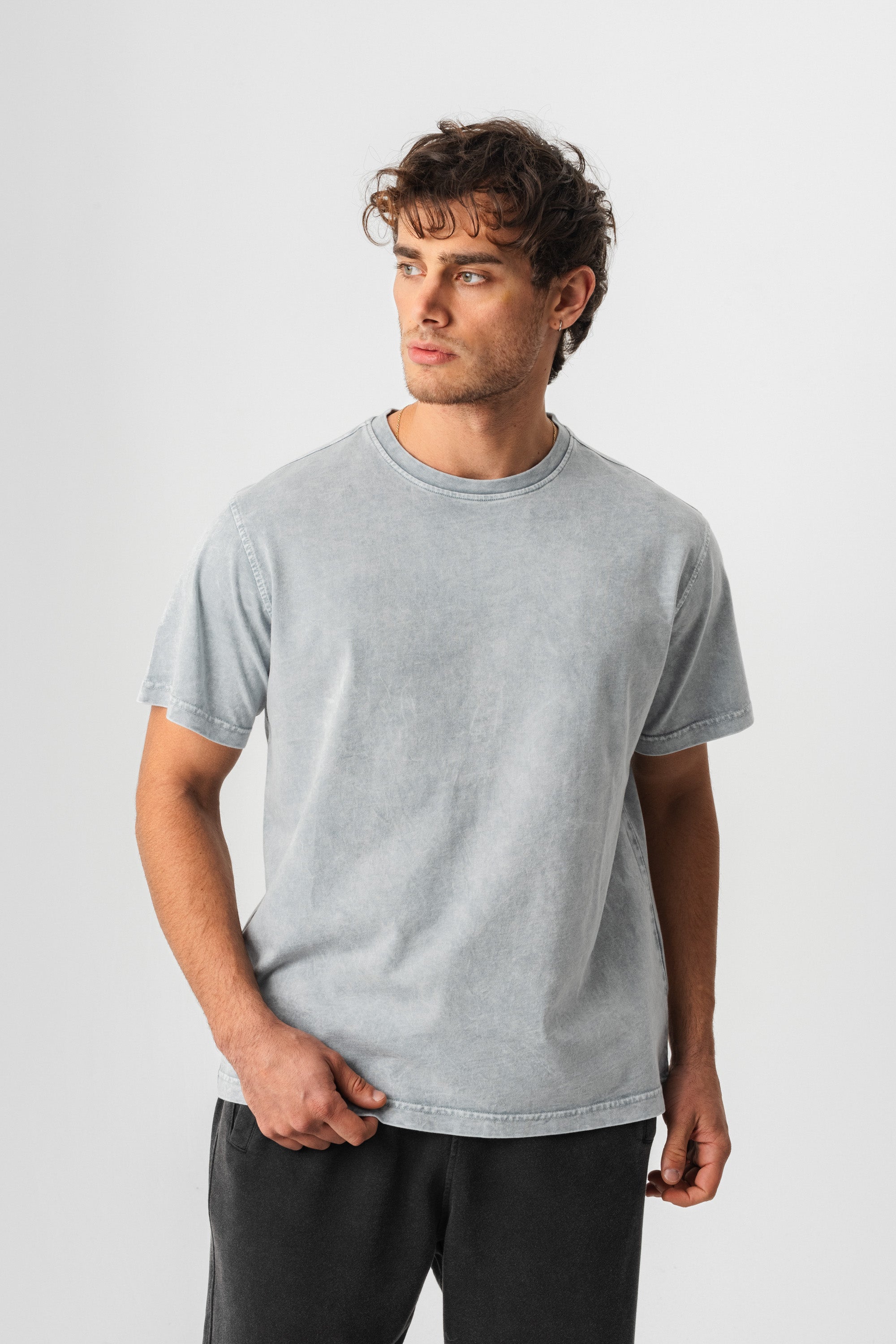 BORZ Yıkamalı Basic T-shirt - Gri-4
