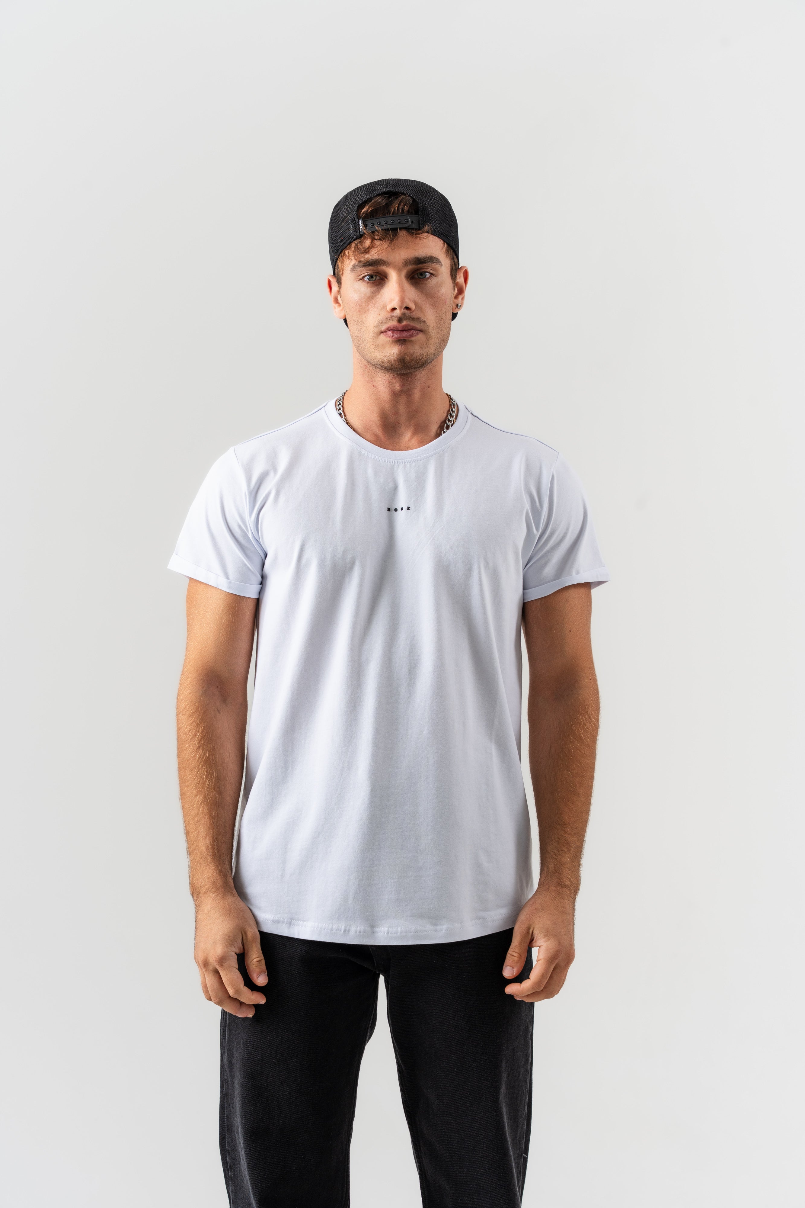 BORZ Yazı Detaylı Basic T-shirt - Beyaz