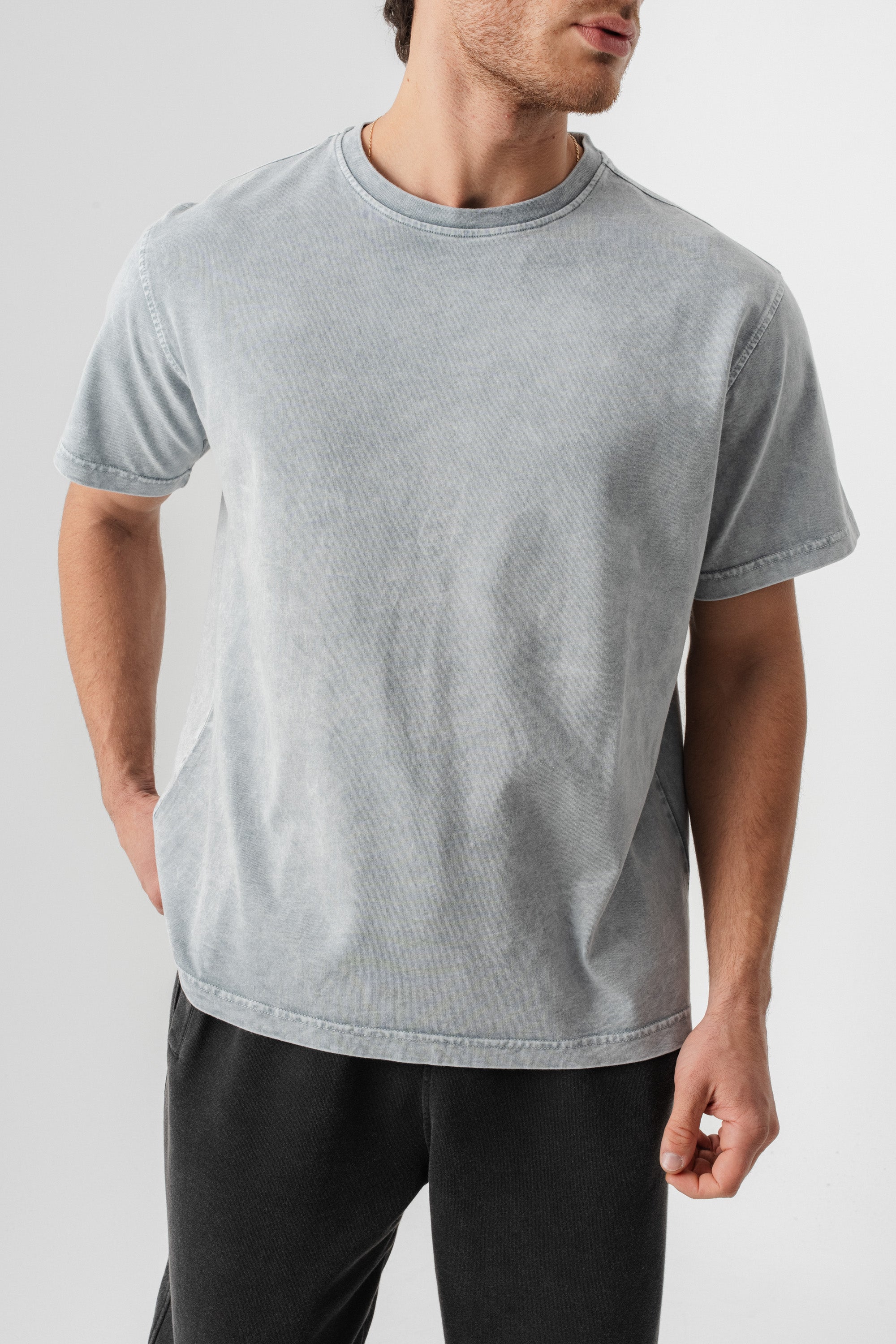 BORZ Yıkamalı Basic T-shirt - Gri-6