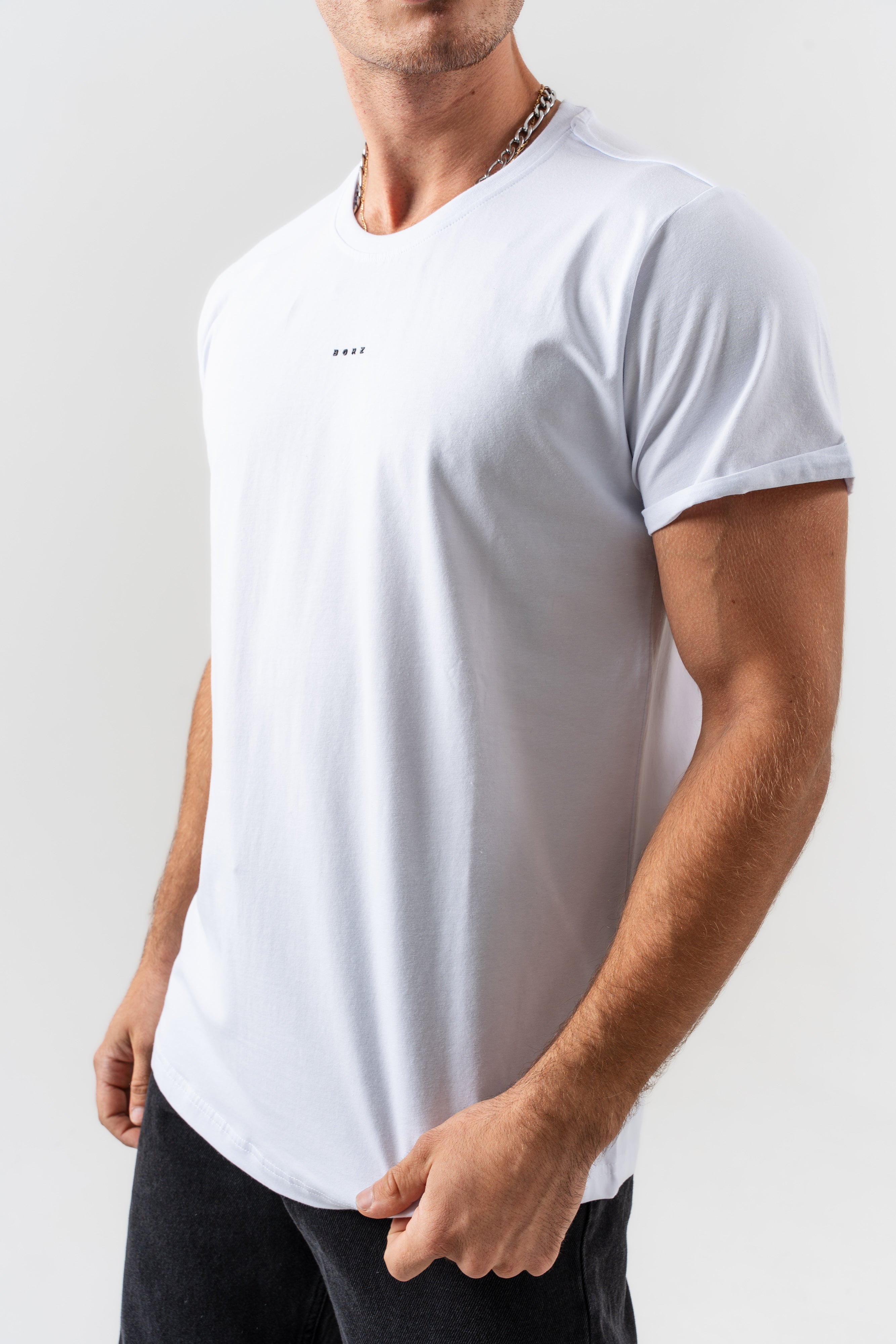 BORZ Yazı Detaylı Basic T-shirt - Beyaz-5